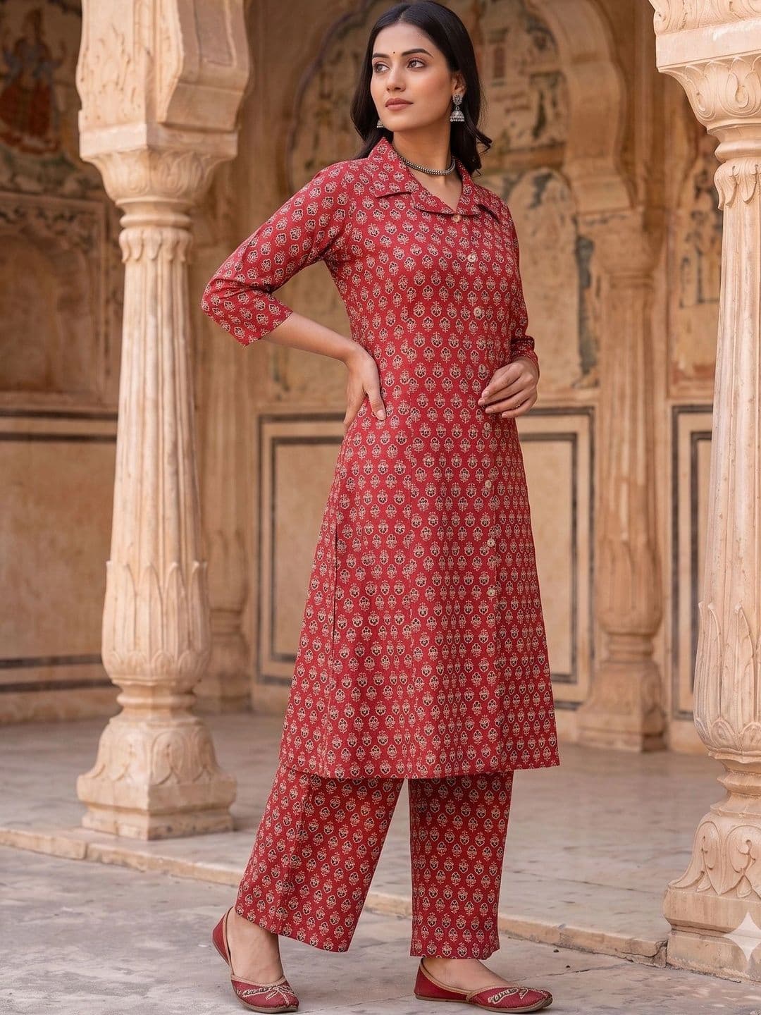 KALINI Women Ethnic Motifs Printed Regular Pure Cotton Kurta with Palazzos thumbnail 4