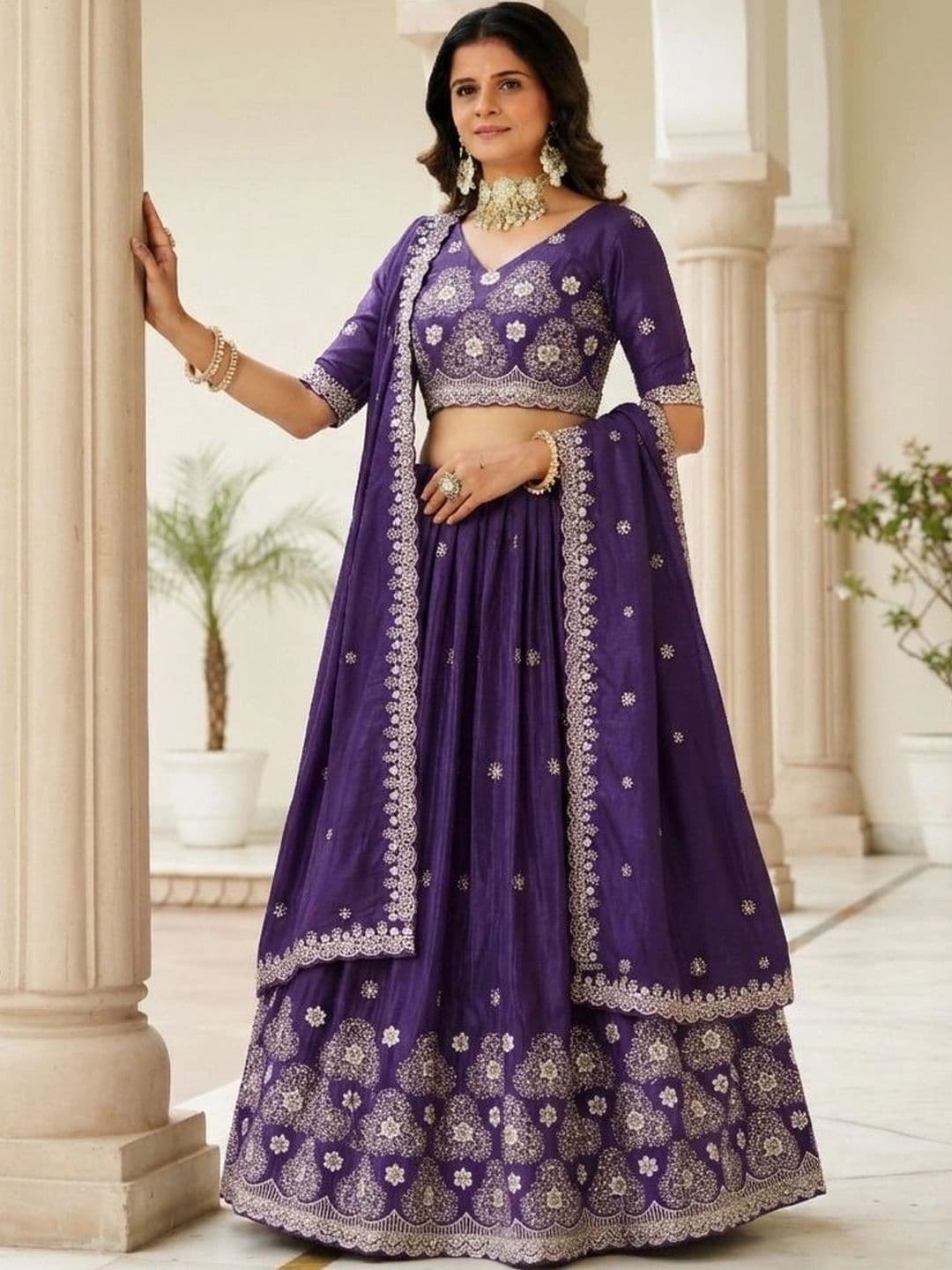 all about you Embroidered Thread Work Semi-Stitched Lehenga & Blouse With Dupatta thumbnail 3
