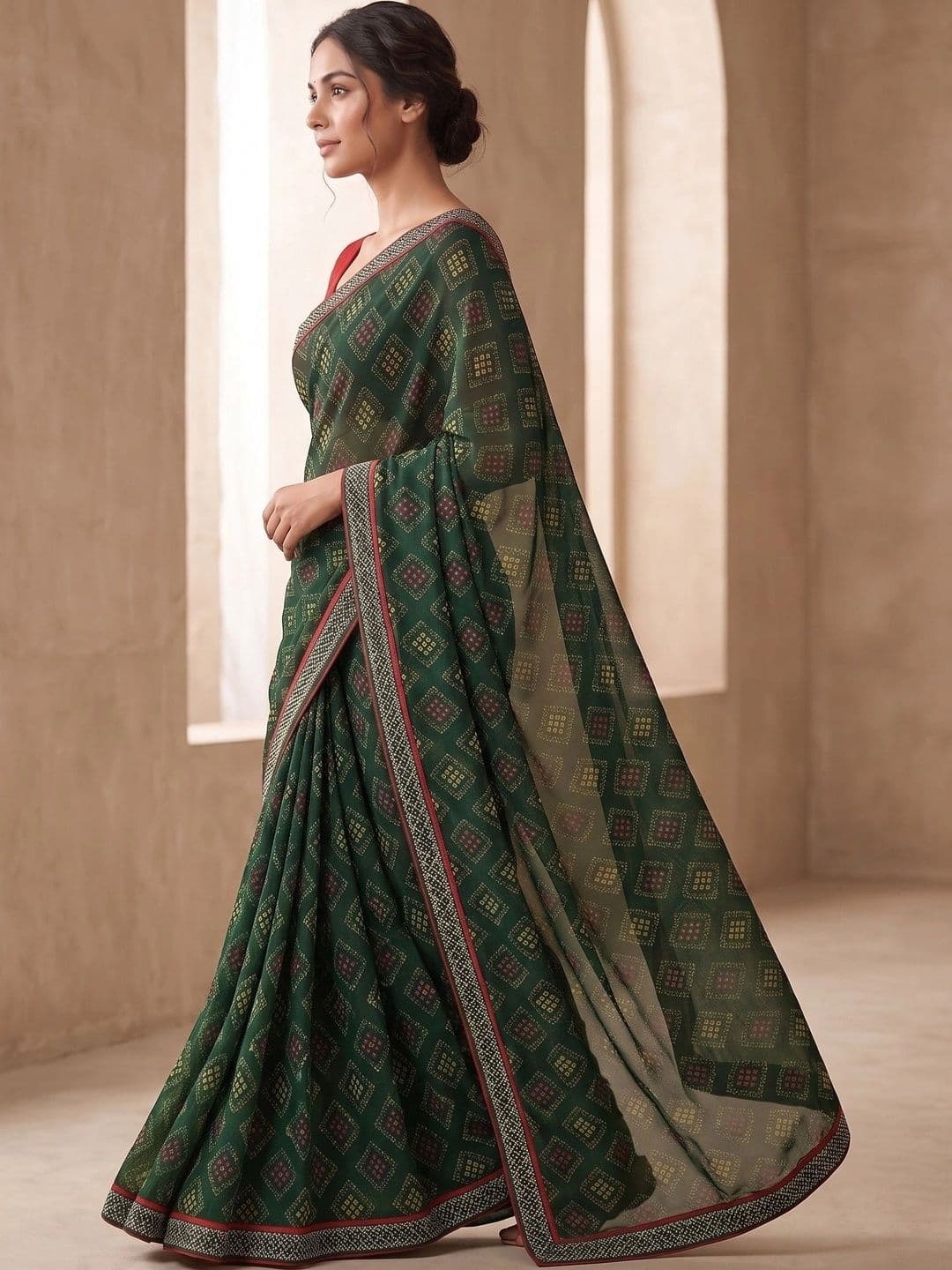 PRANU TRENDS Bandhani Poly Georgette Bandhani Saree thumbnail 3