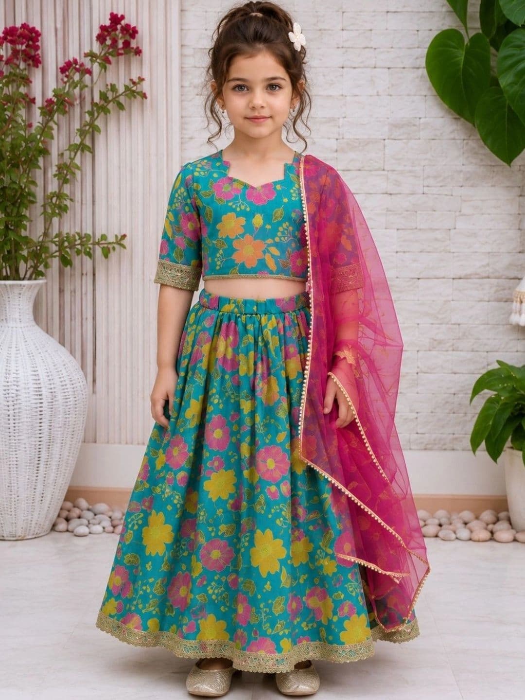 HERE&NOW Girls Print Floral Lehenga Choli Set - view 1