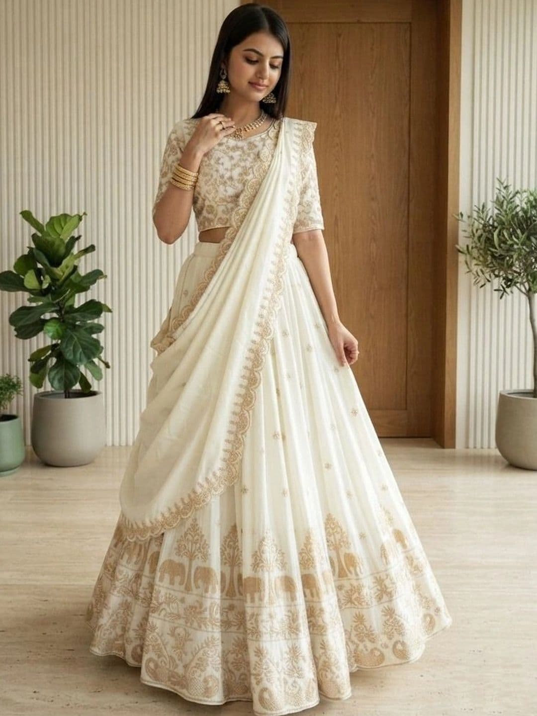 HERE&NOW Embroidered Thread Work Semi-Stitched Lehenga & Blouse With Dupatta thumbnail 3