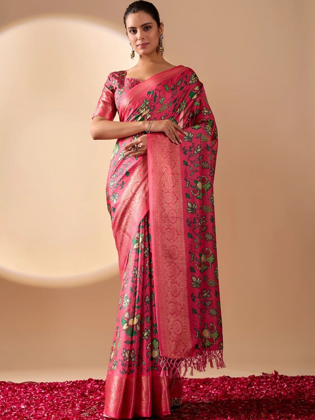 Moda Rapido Floral Zari Silk Blend Designer Saree - view 1