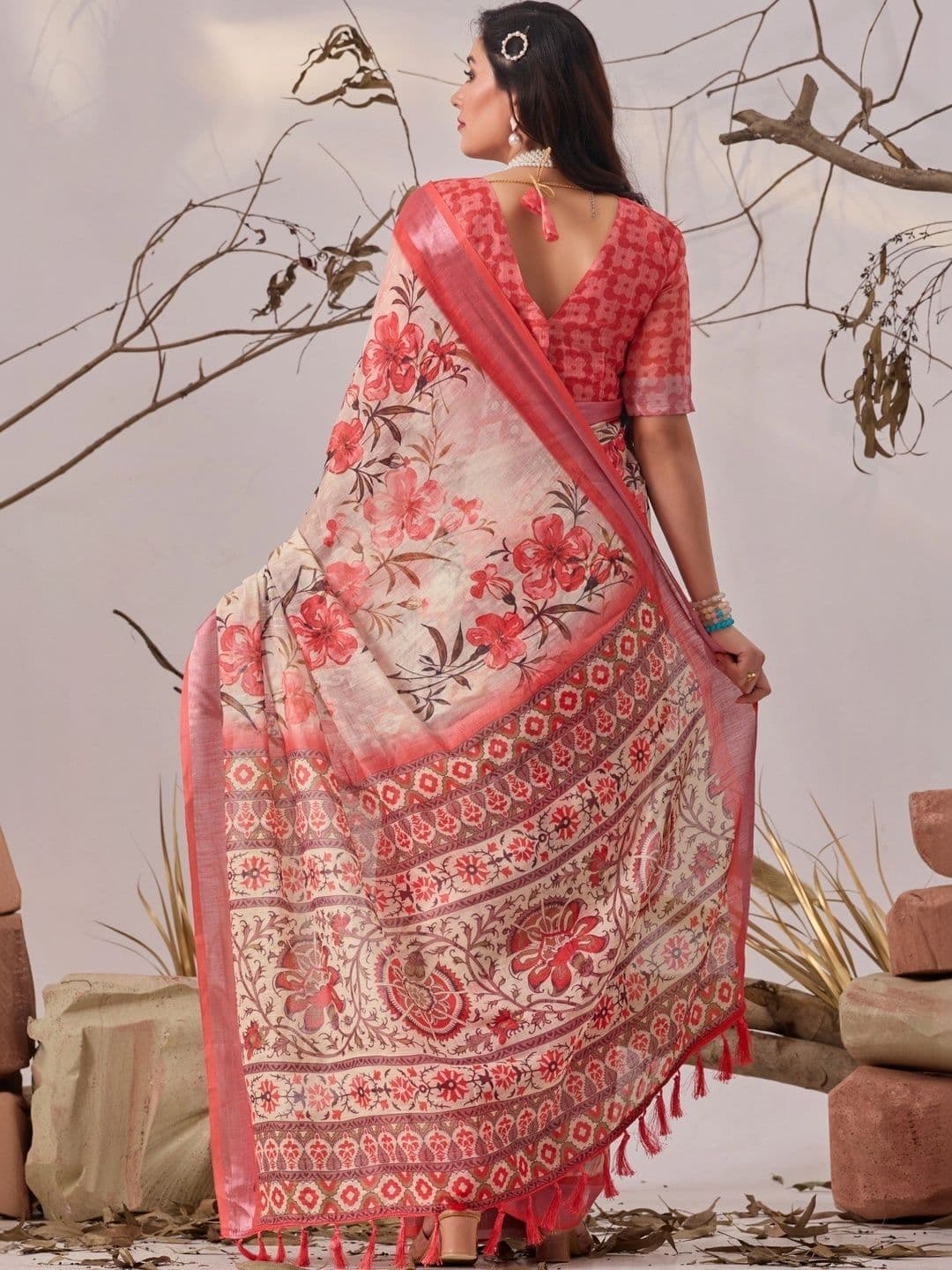 Moda Rapido Floral Linen Blend Fusion Saree thumbnail 3