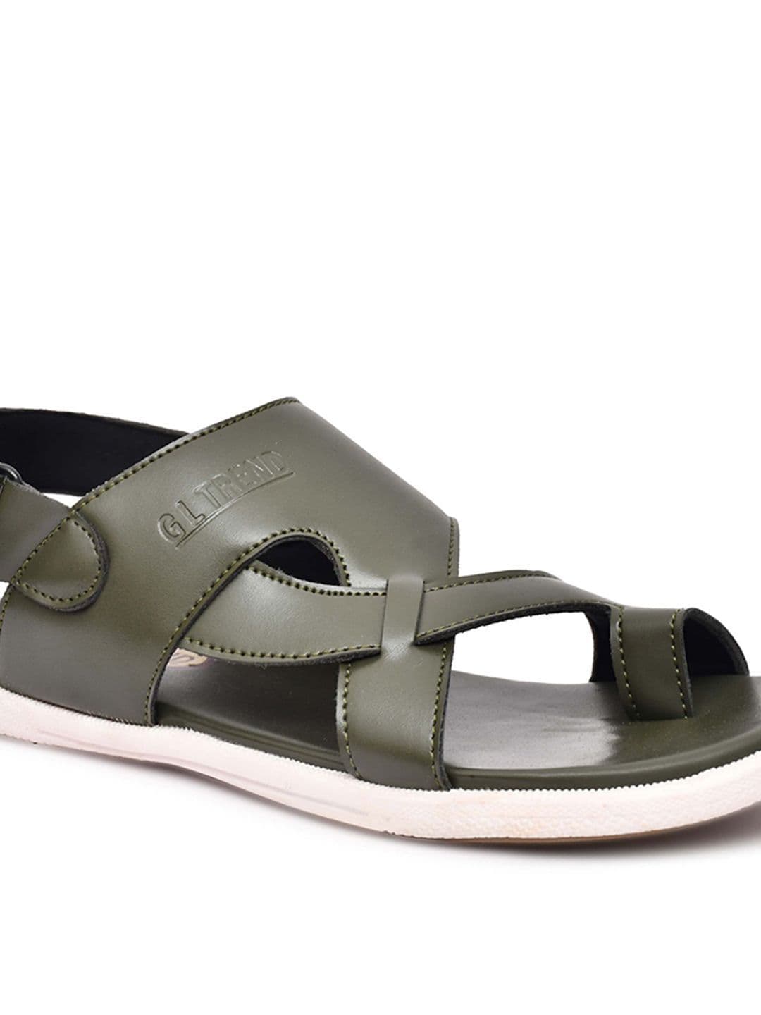 G L Trend Men Olive Solid Casual Comfort Sandals with Cross-Strap Design thumbnail 5