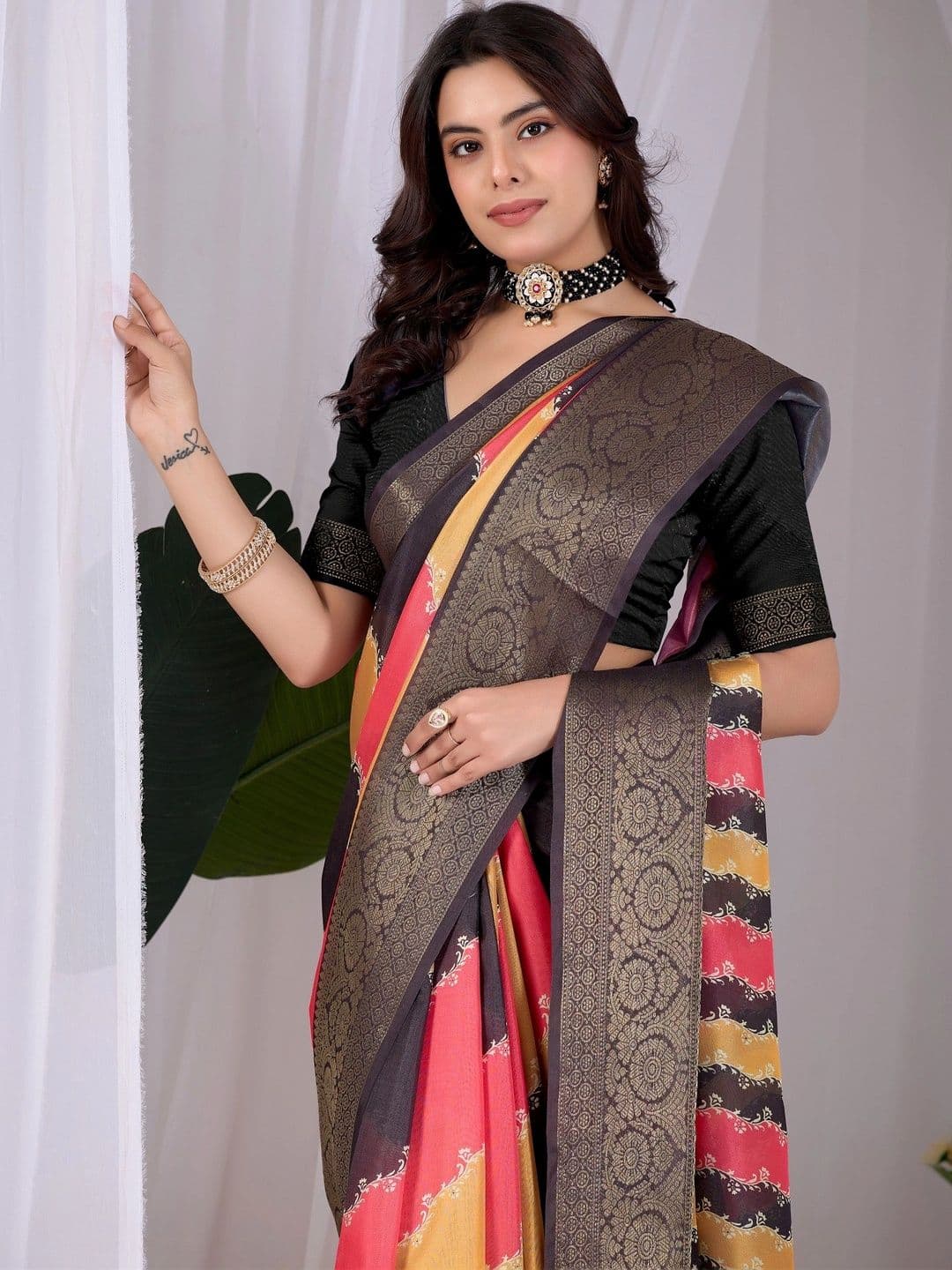 Moda Rapido Striped Zari Silk Blend Designer Saree thumbnail 2