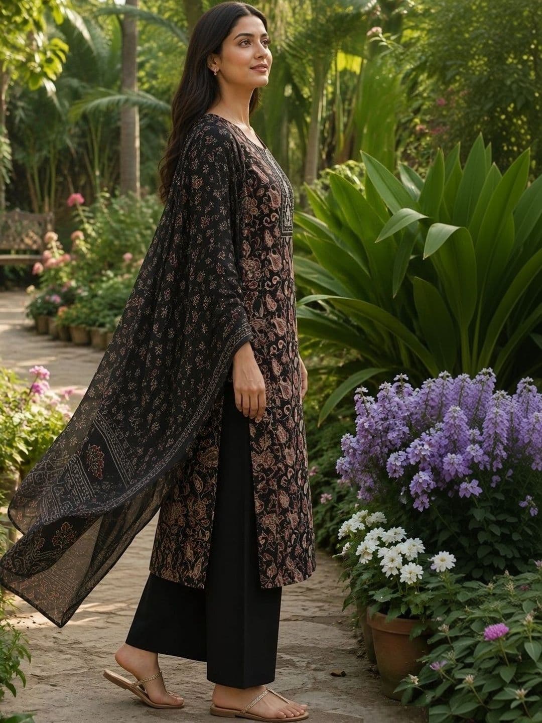 Moda Rapido Women Ethnic Motifs Printed Regular Thread Work Kurta with Palazzos & With Dupatta thumbnail 5