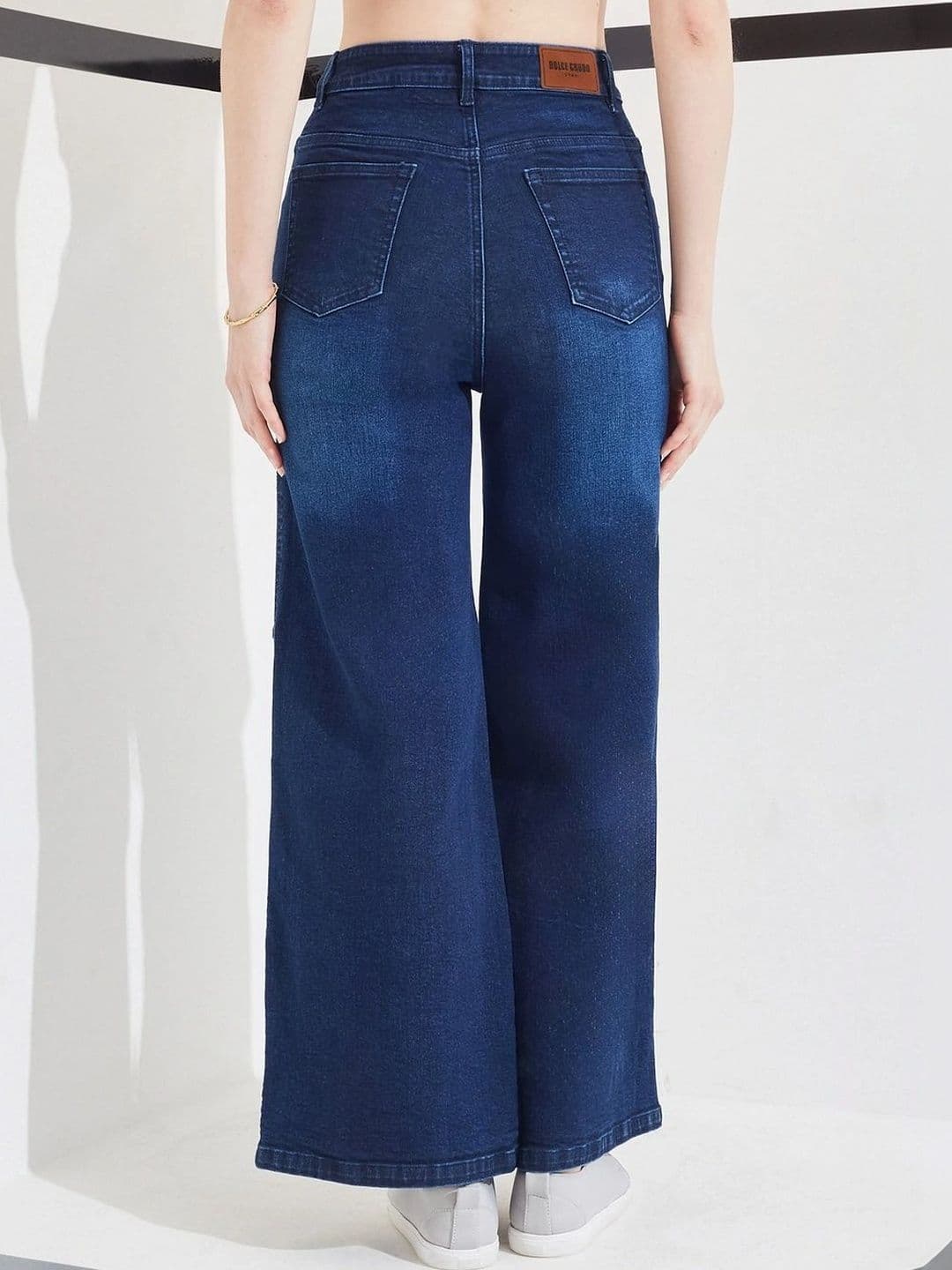 DOLCE CRUDO Women Wide Leg High-Rise Light Fade Stretchable Jeans thumbnail 2