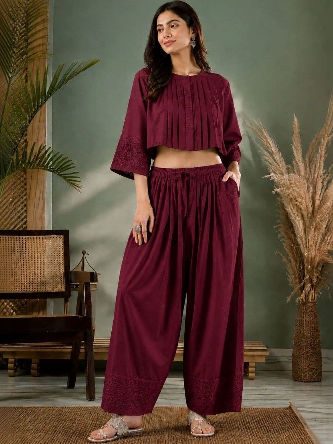 Anouk Mirage Women Regular Thread Work Pure Cotton Top with Palazzos - view 1