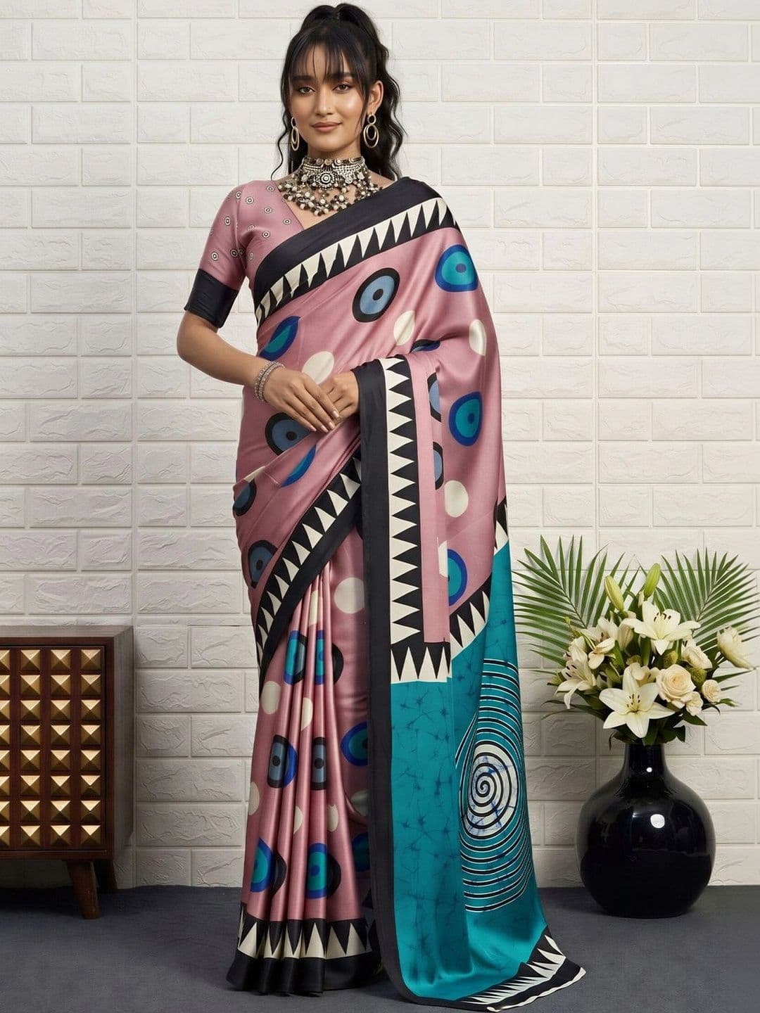 Anouk Ethnic Motifs Satin Designer Saree - view 1