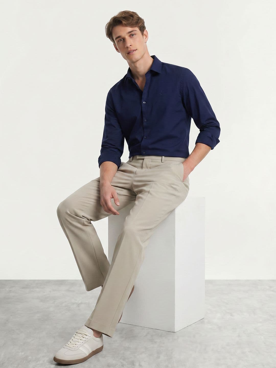 Mast & Harbour Easy Drape Navy Blue Shirt thumbnail 5