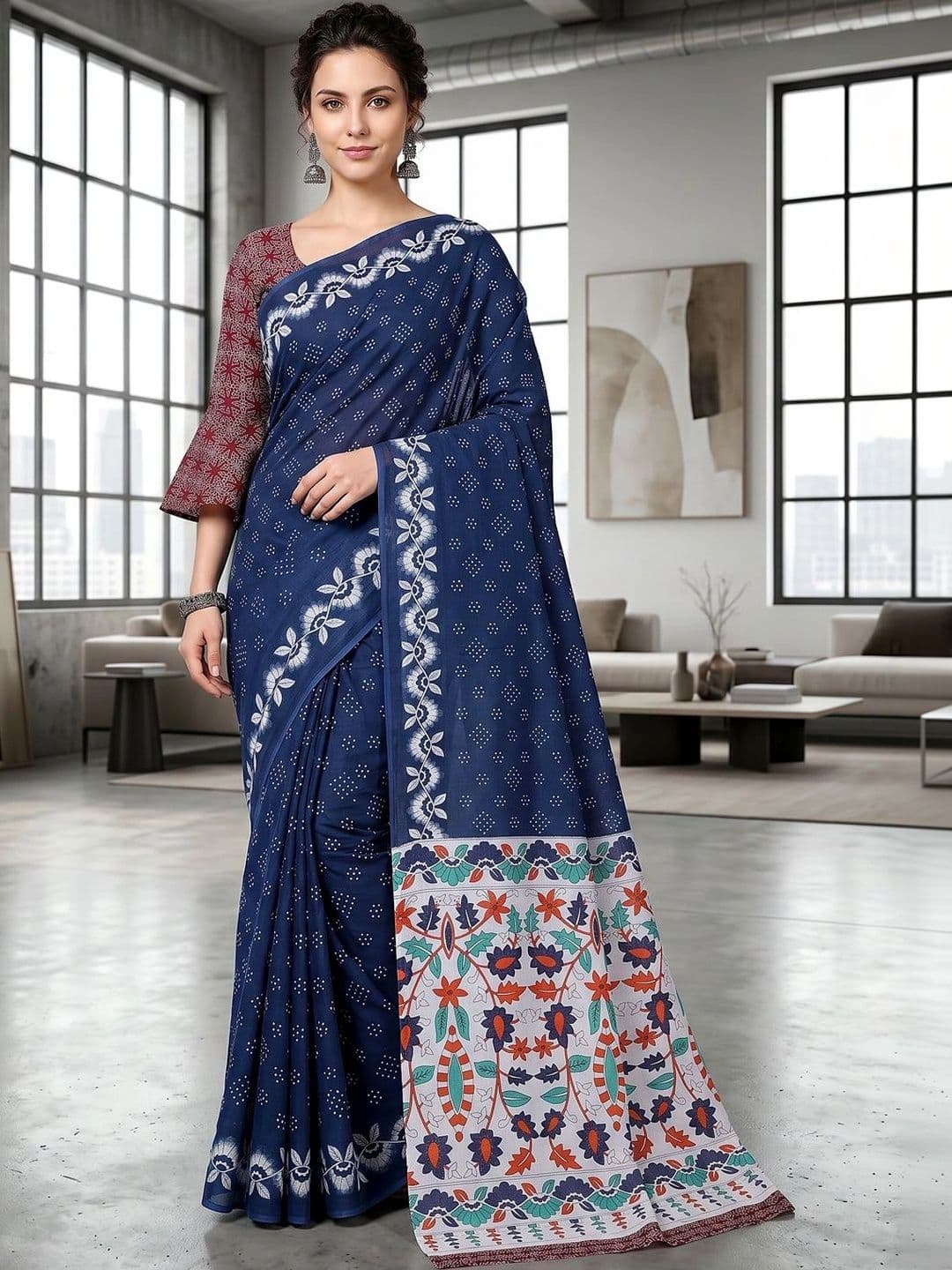 VS MALL Floral Pure Cotton Saree - view 1