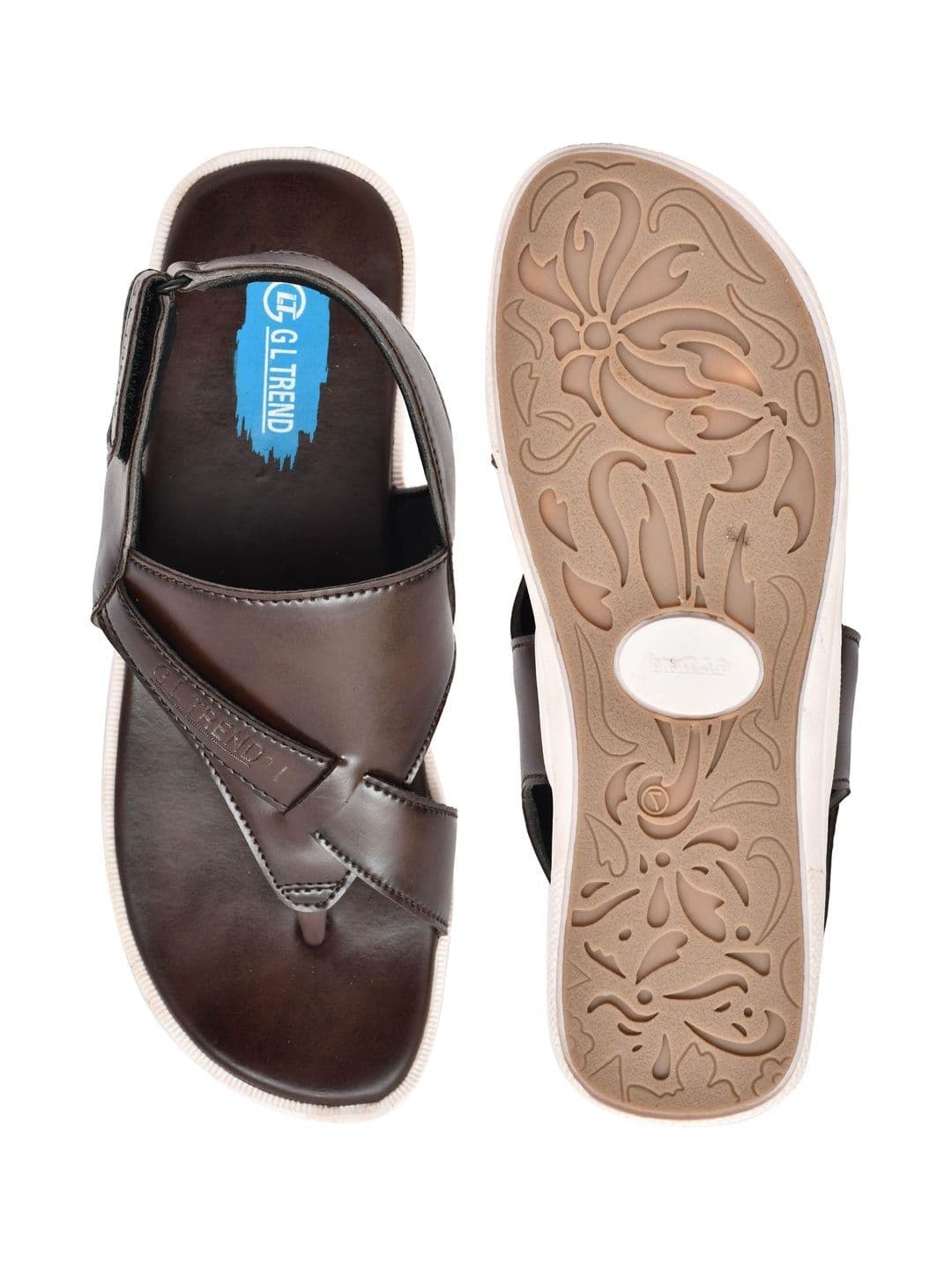 G L Trend Men Leather Comfort Casual Velcro Brown Sandals thumbnail 2