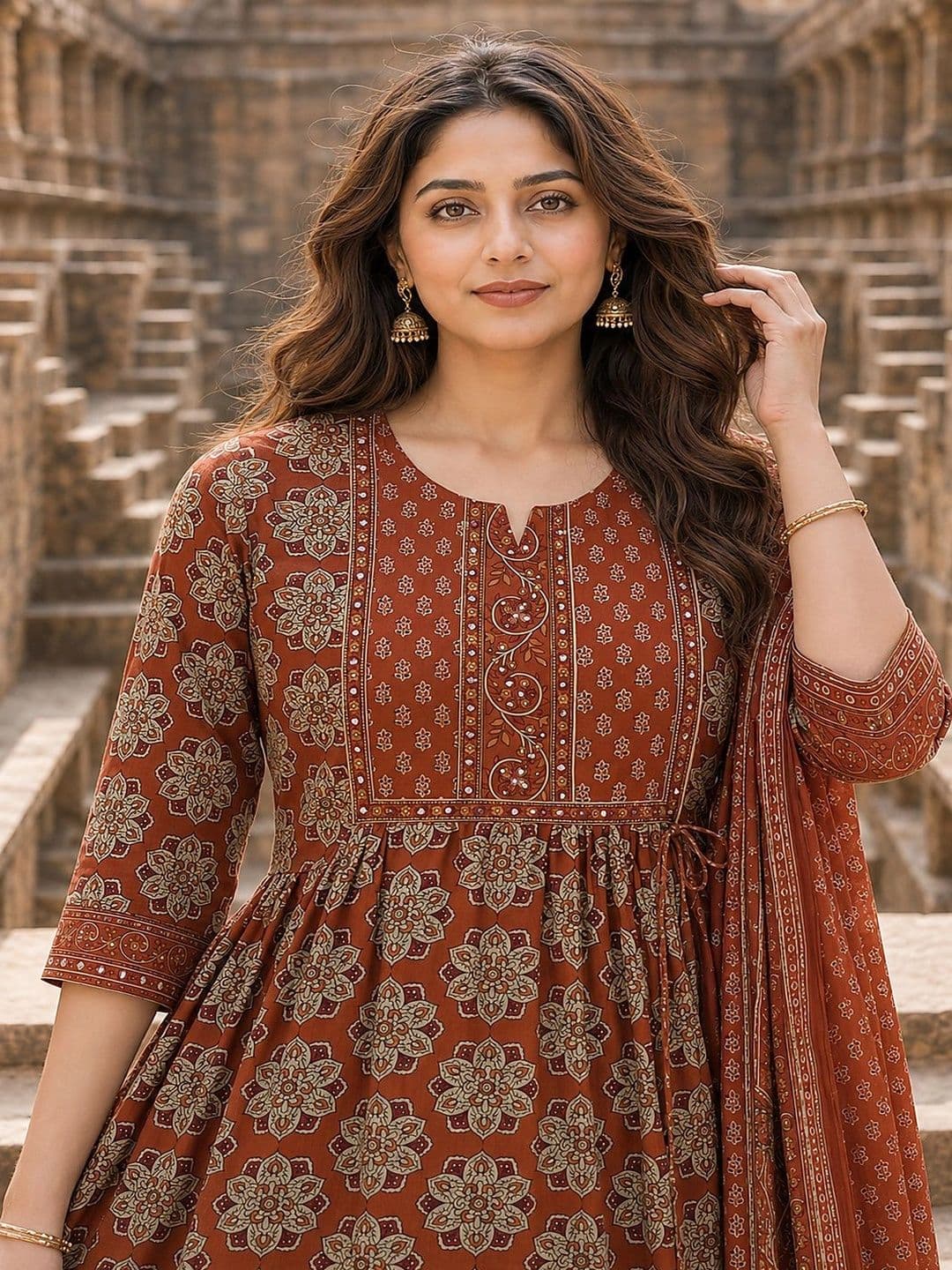 Berrylicious Women Ethnic Motifs Printed Empire Pure Cotton Kurta with Trousers & With Dupatta thumbnail 2