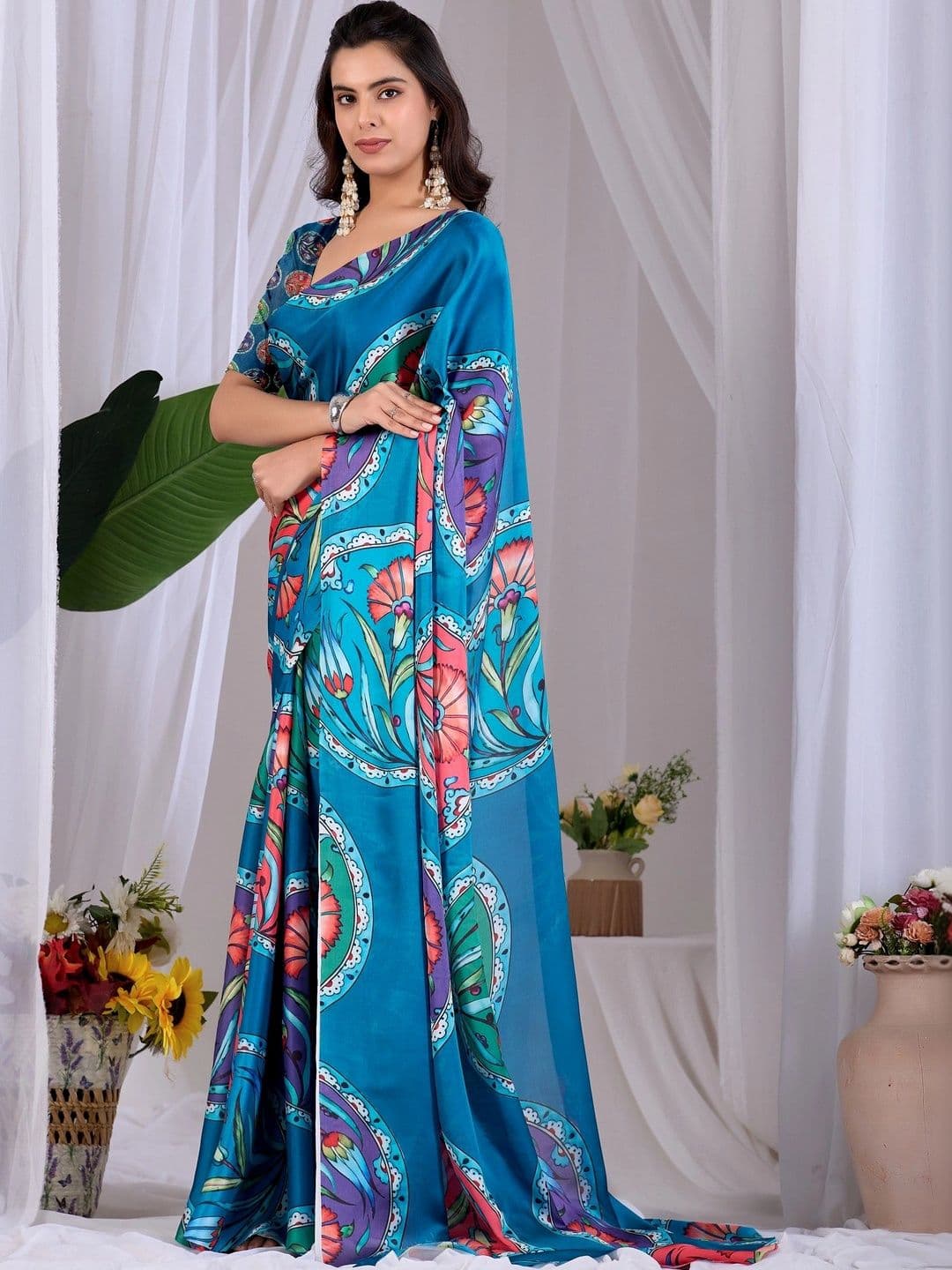Moda Rapido Floral Satin Designer Saree thumbnail 4