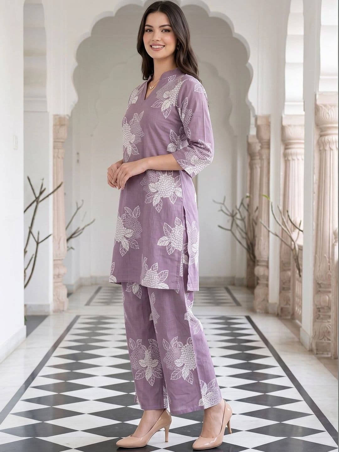 KALINI Women Floral Printed Regular Pure Cotton Kurta with Trousers thumbnail 3