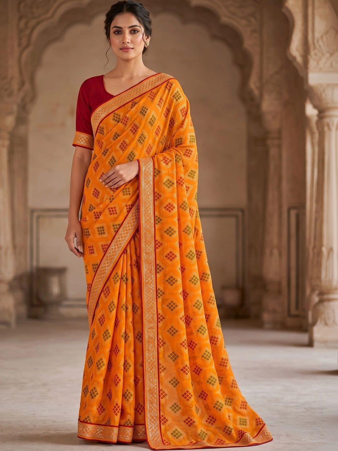 PRANU TRENDS Bandhani Poly Georgette Bandhani Saree - view 1