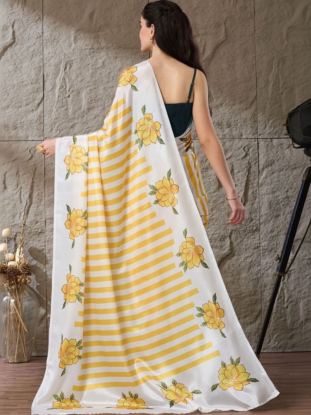 RACHNA Floral Satin Designer Ikat Saree thumbnail 6