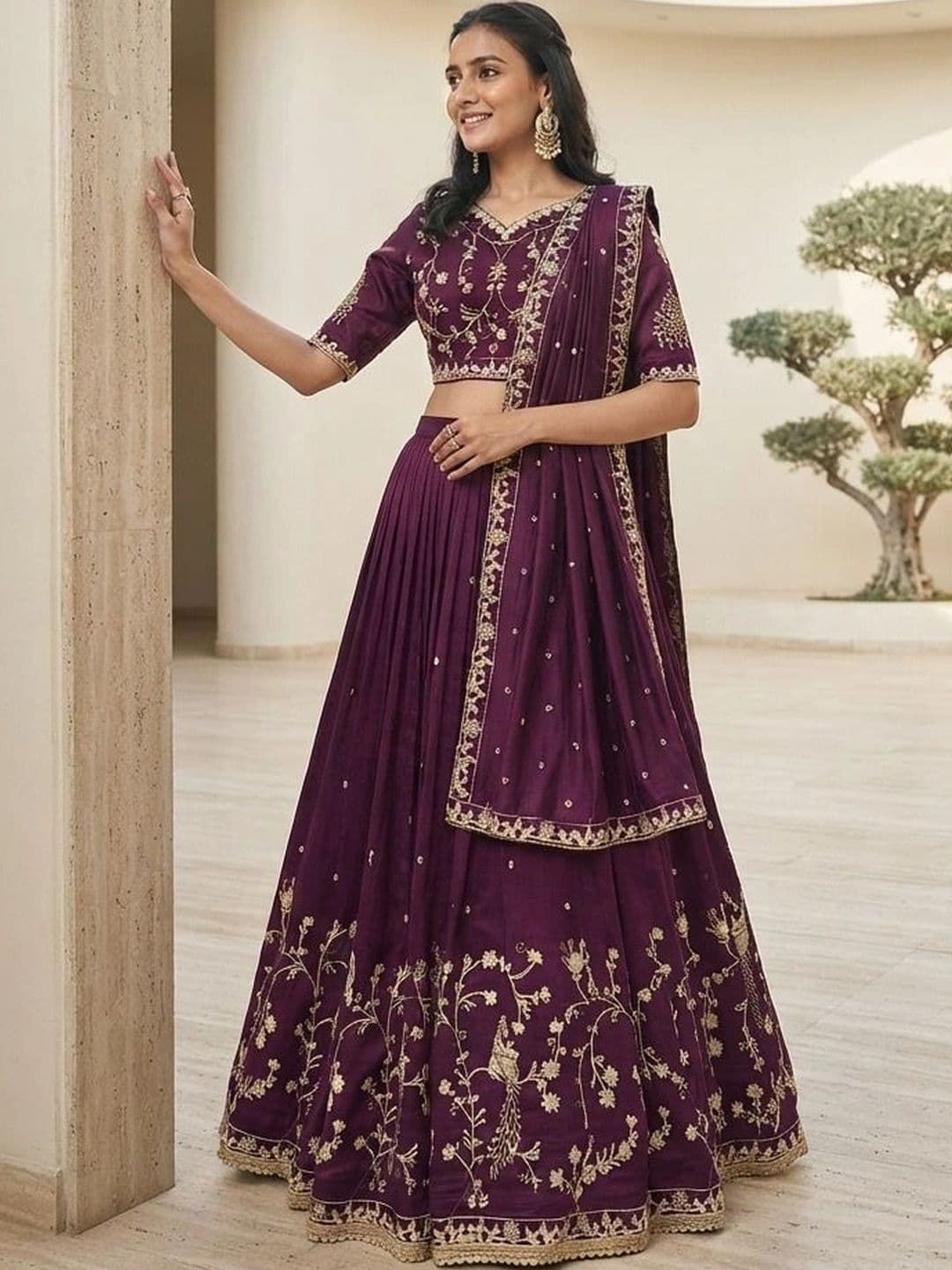 HERE&NOW Embroidered Thread Work Semi-Stitched Lehenga & Blouse With Dupatta thumbnail 4