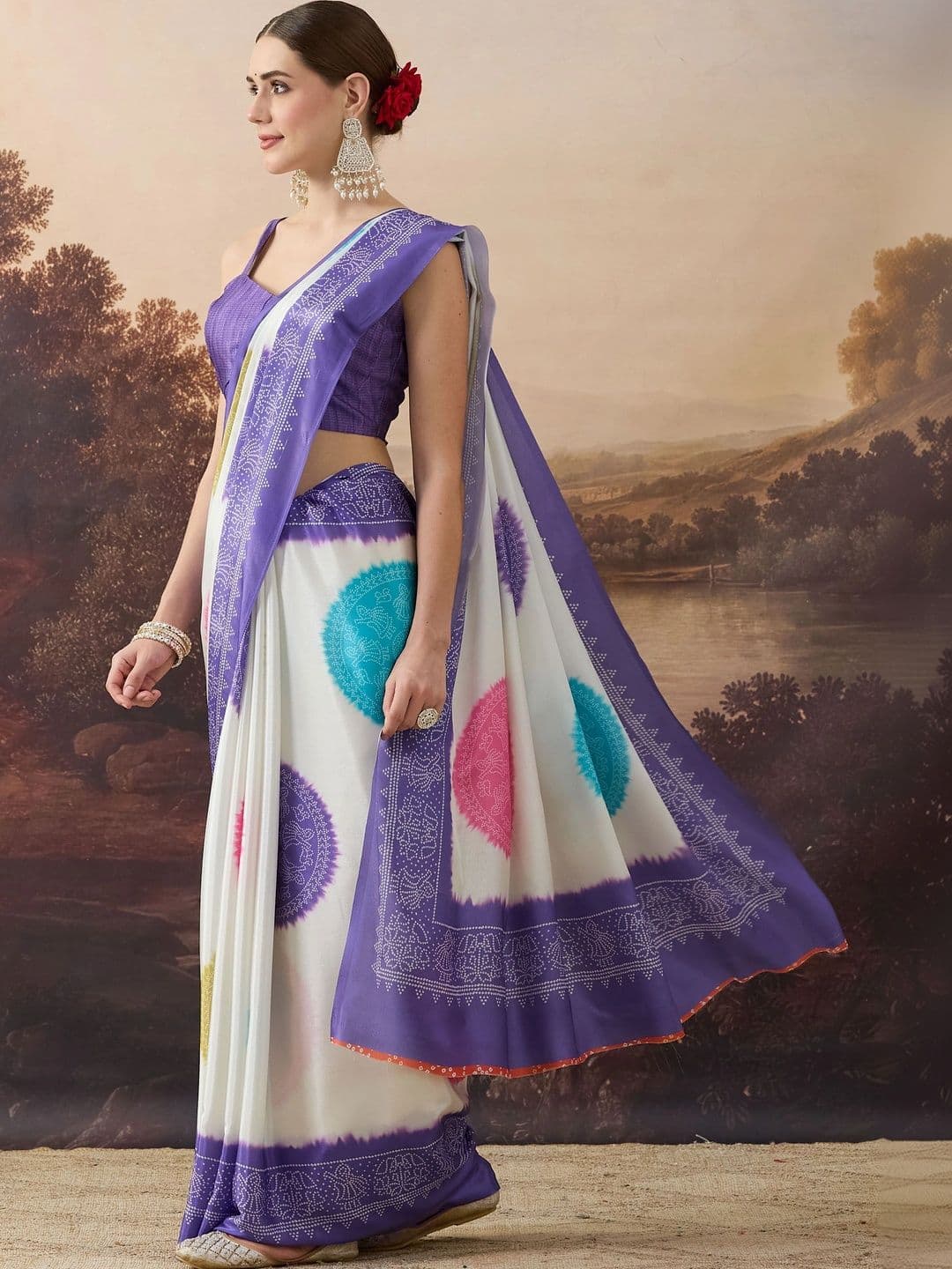 RACHNA Tie and Dye Satin Designer Ikat Saree thumbnail 3