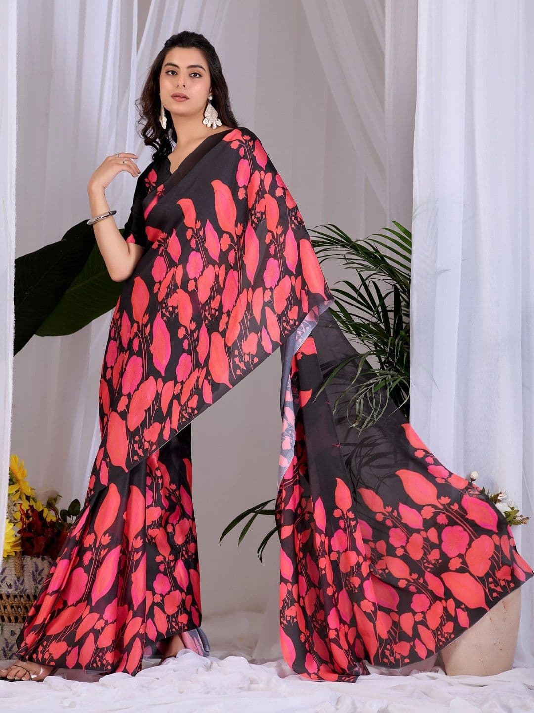 Moda Rapido Floral Satin Designer Saree thumbnail 5