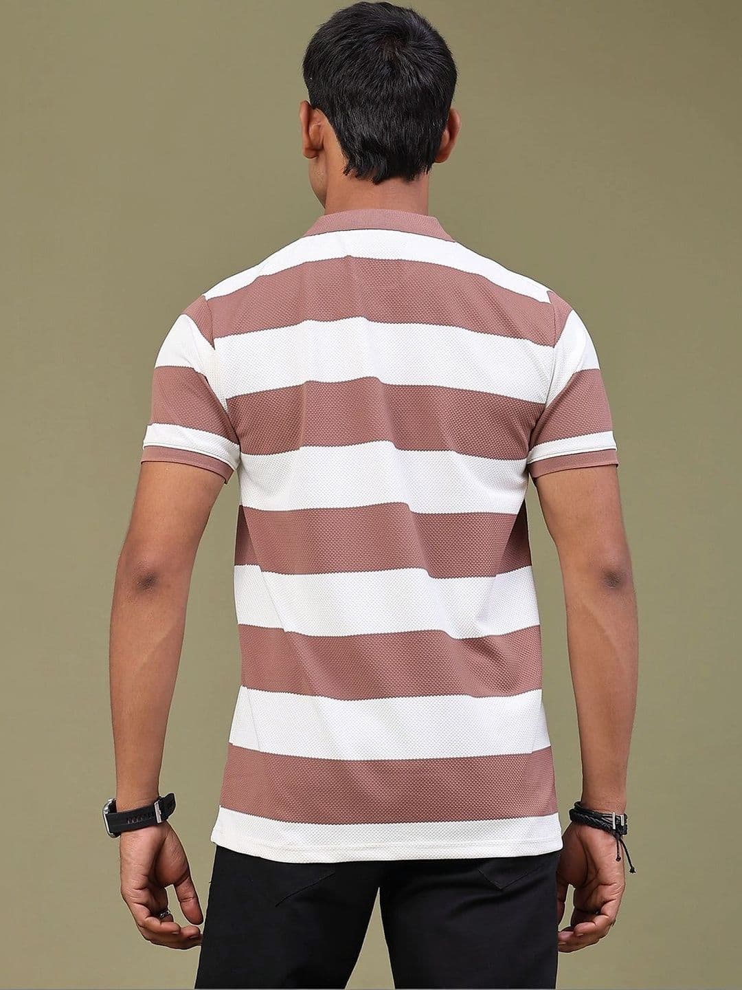 V-Mart Men Striped Polo Collar Pockets Slim Fit T-shirt thumbnail 2