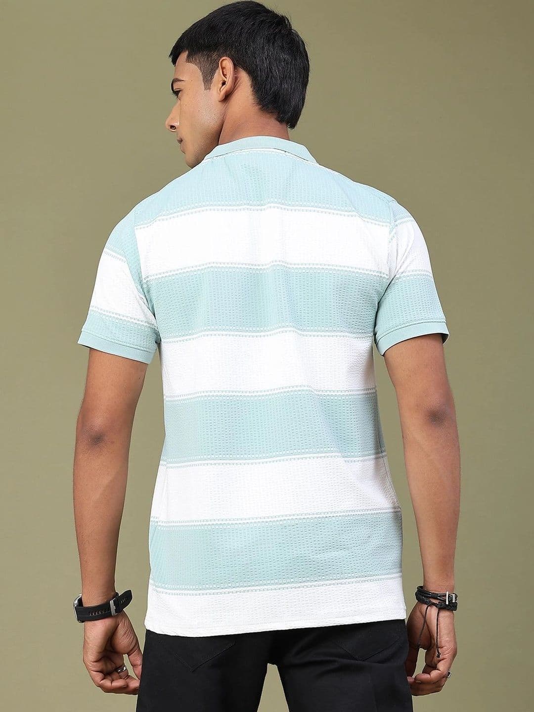 V-Mart Men Striped Polo Collar Pockets Slim Fit T-shirt thumbnail 4