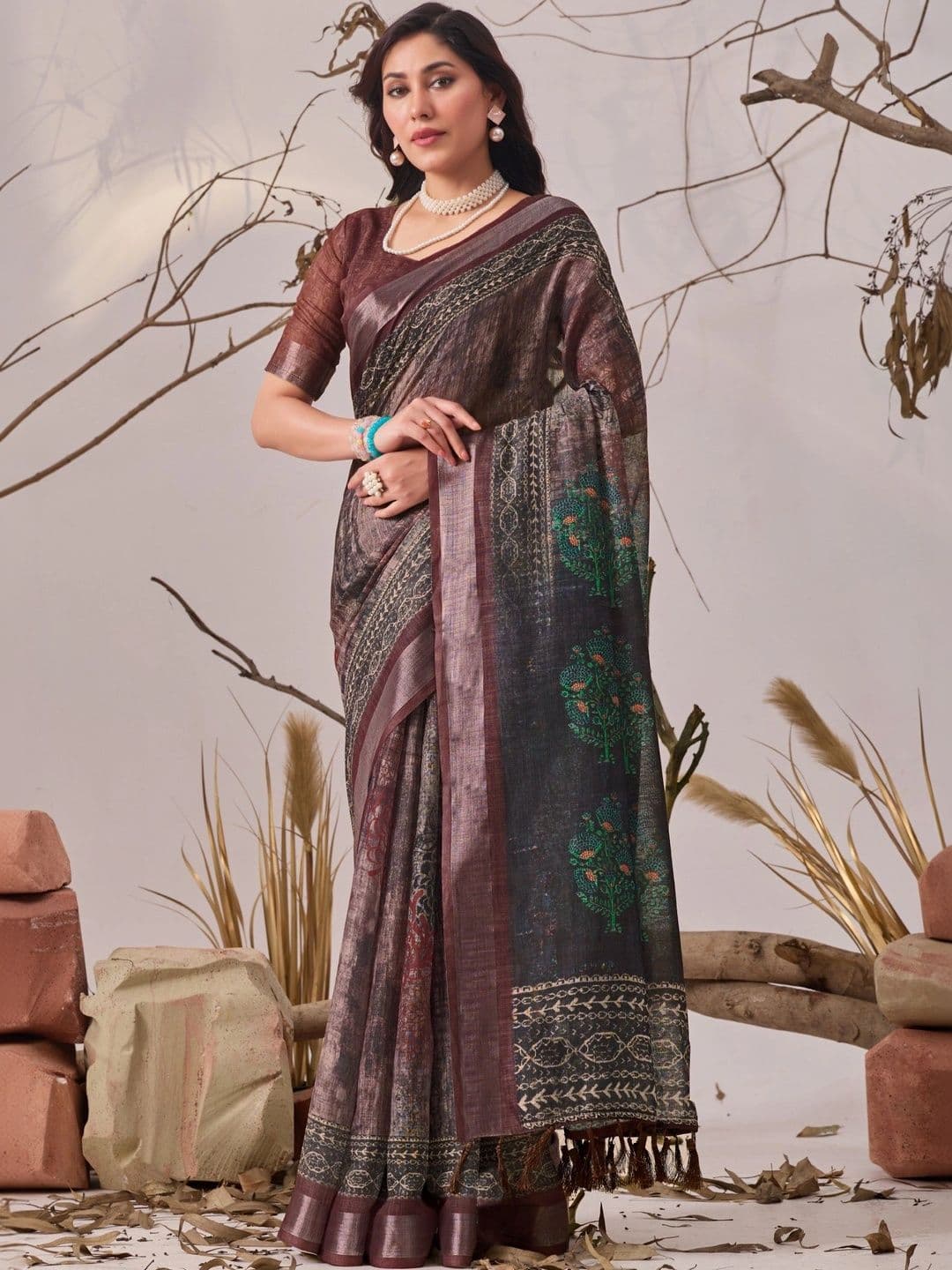 Moda Rapido Linen Blend Designer Saree - view 1
