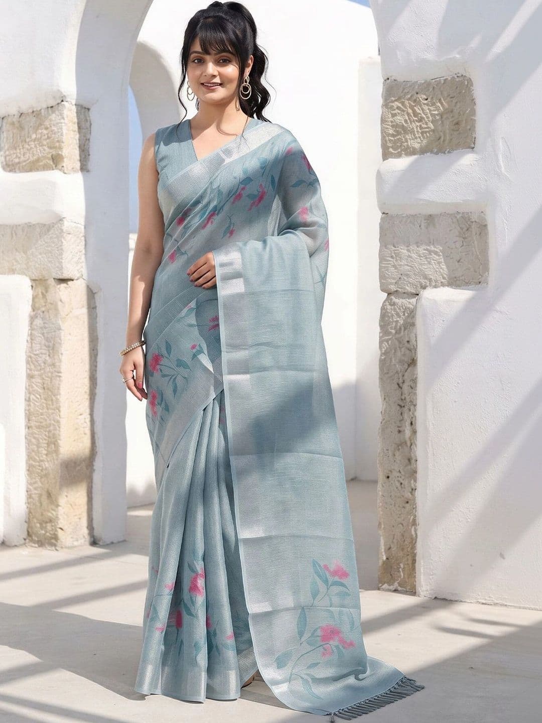 Anouk Floral Silk Cotton Designer Saree thumbnail 3
