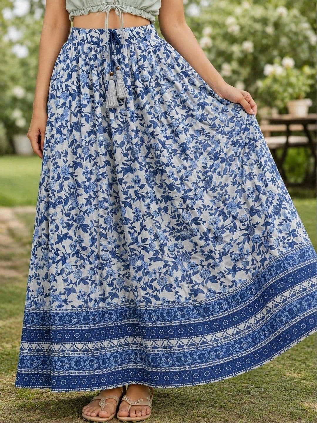 Rabhika Women Crepe Floral Maxi Flared Skirt thumbnail 3
