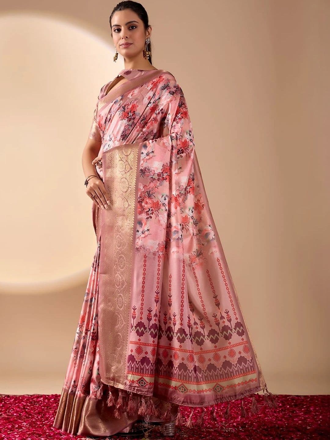 Moda Rapido Floral Zari Silk Blend Designer Saree thumbnail 2