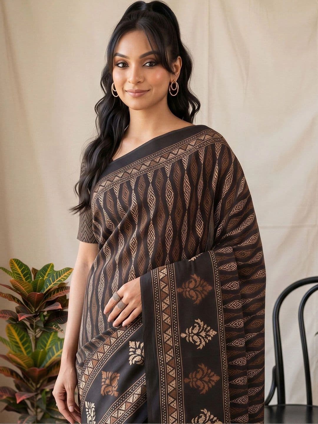 Anouk Batik Silk Blend Designer Block Print Saree thumbnail 4