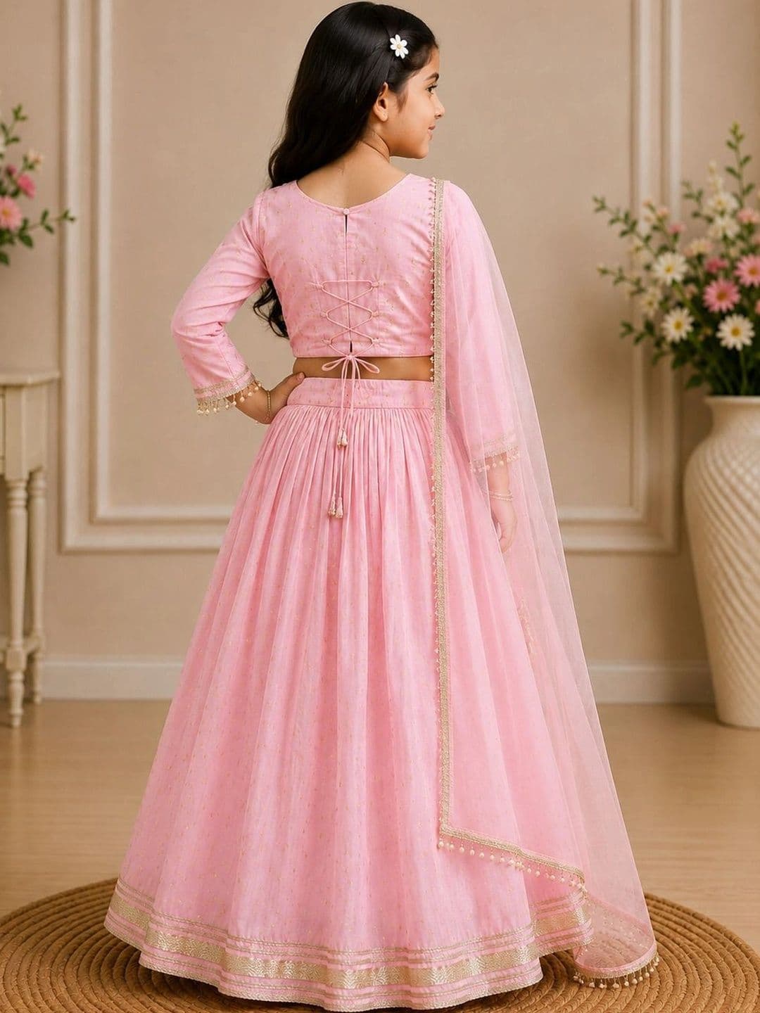 KALINI Girls Embellished Mirror Work Ready to Wear Lehenga & Blouse With Dupatta thumbnail 2