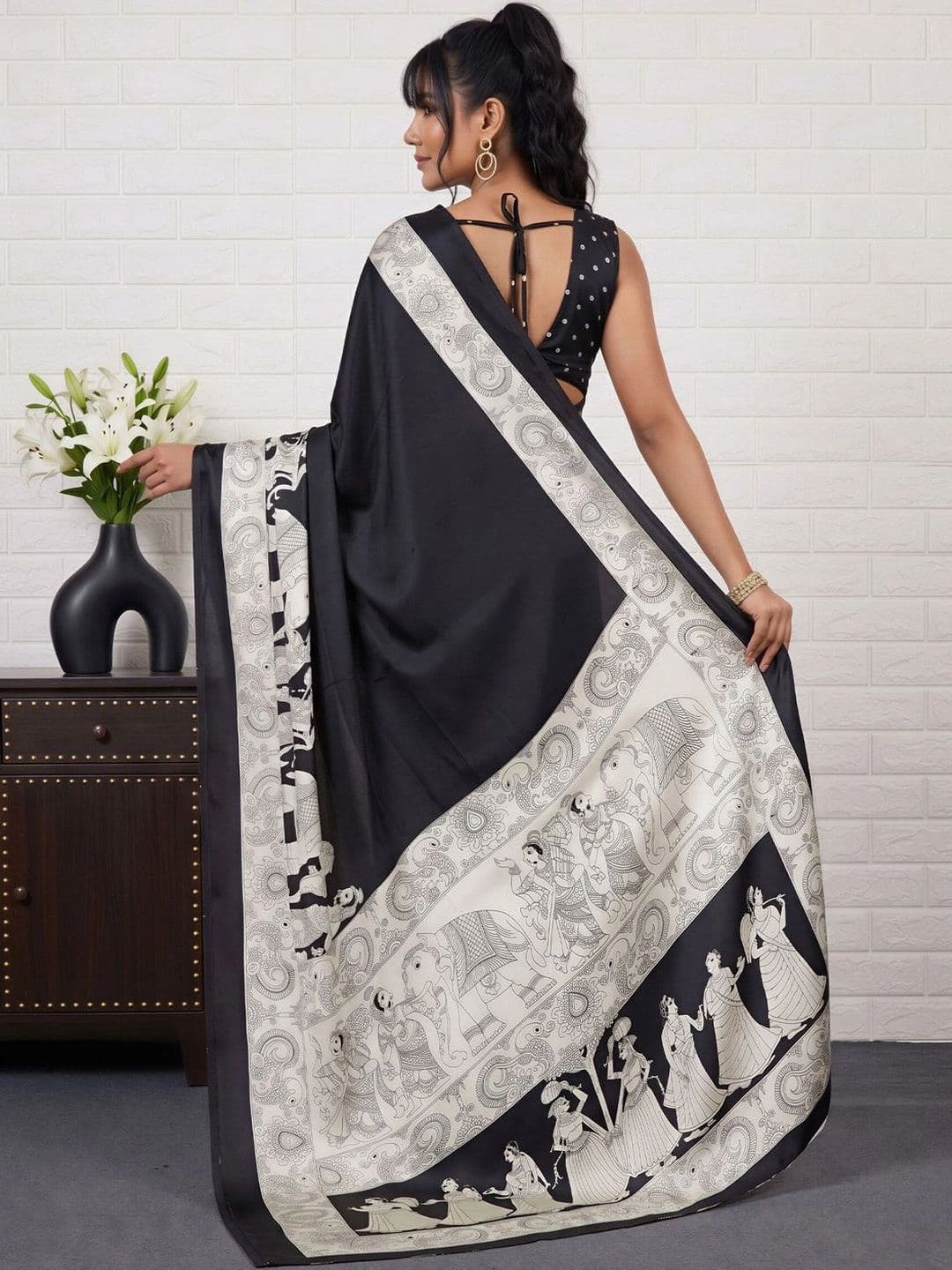 Anouk Kalamkari Satin Designer Banarasi Saree thumbnail 4