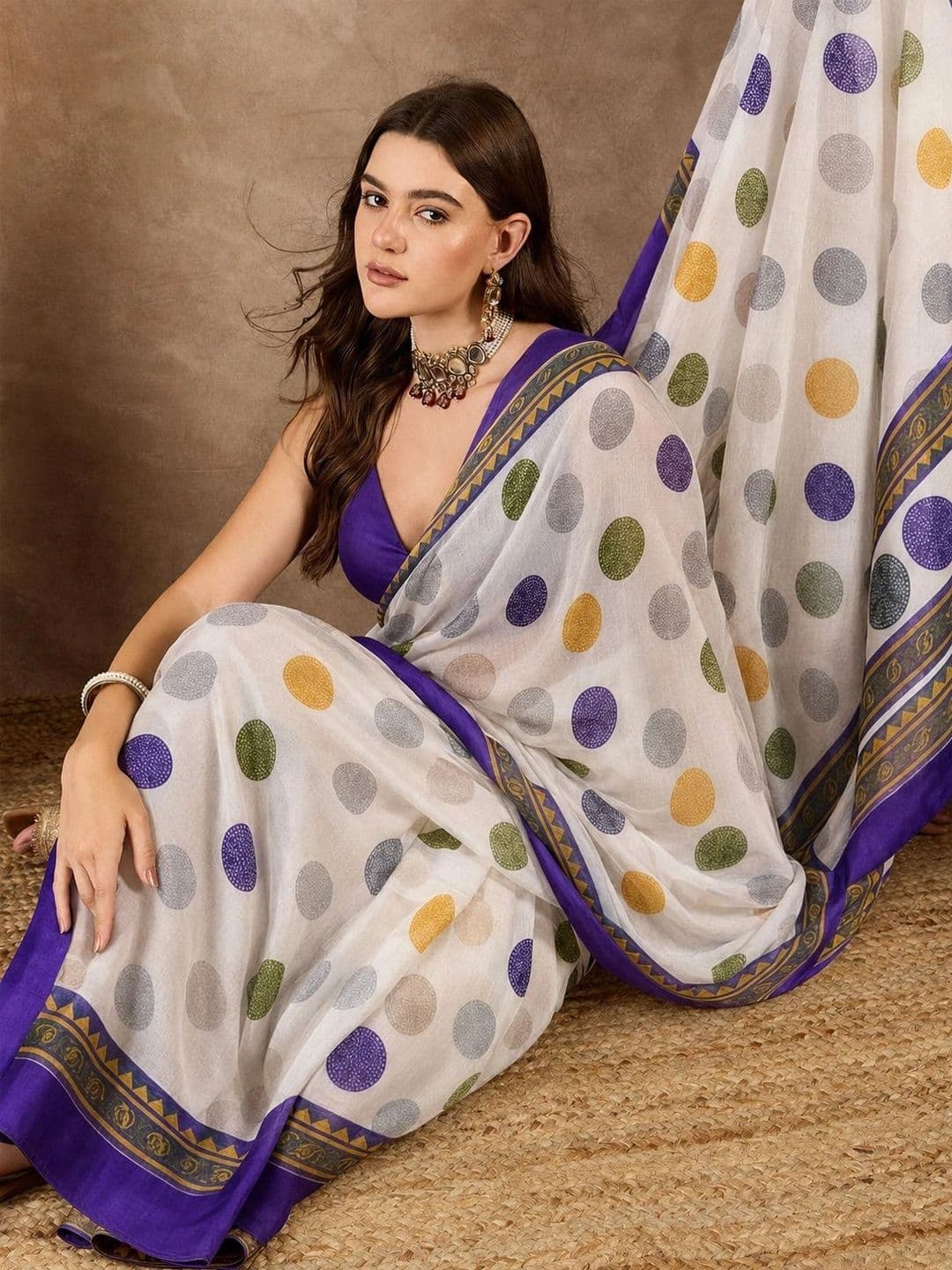 SANJANA  SILK SANJANA SILK women  Polka Dot Pure Georgette Saree thumbnail 5