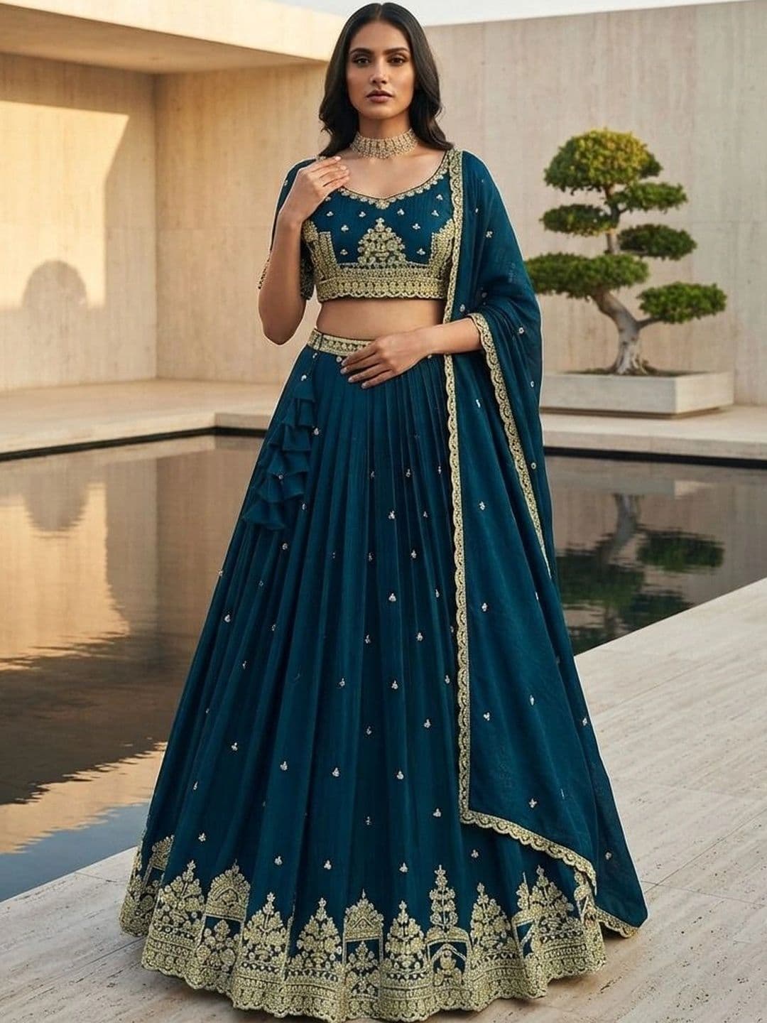 all about you Embroidered Semi-Stitched Lehenga & Blouse With Dupatta thumbnail 3