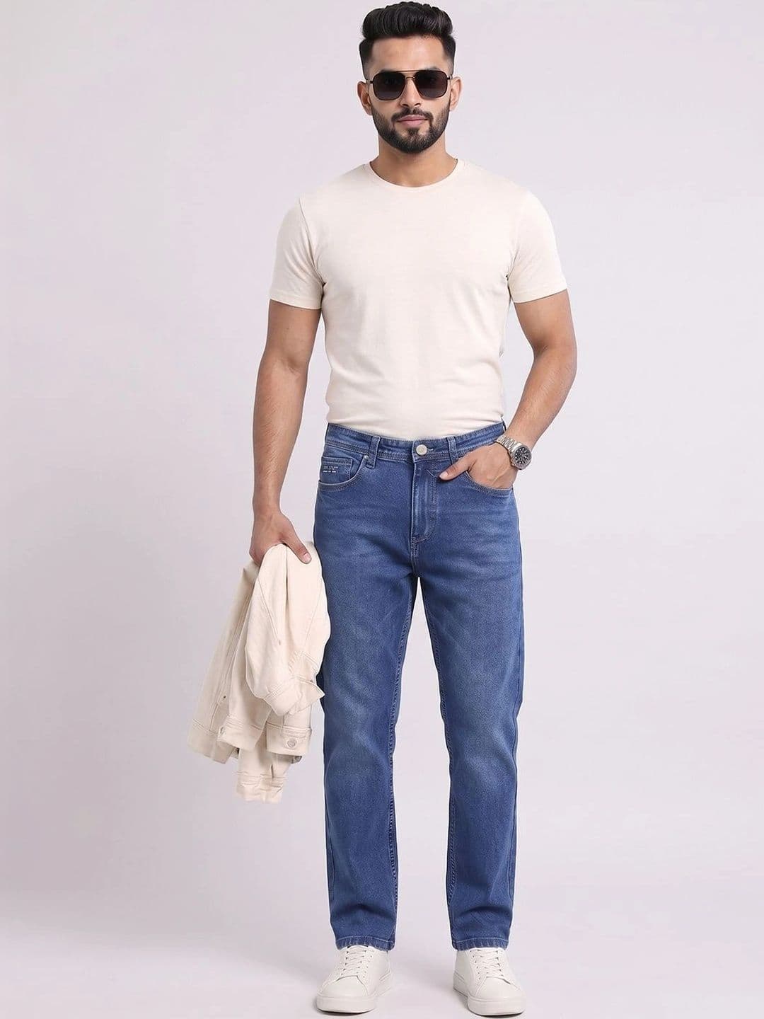 THUNDER JEANS Men Straight Fit Mid-Rise Stretchable Jeans thumbnail 4