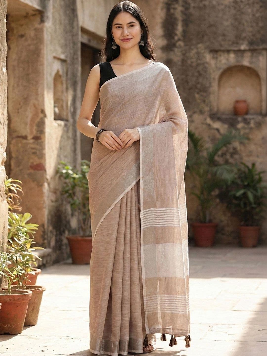 Mitera Striped Linen Blend Saree - view 1