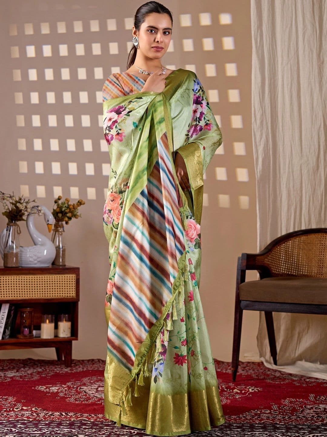 Moda Rapido Floral Zari Silk Blend Designer Saree thumbnail 6