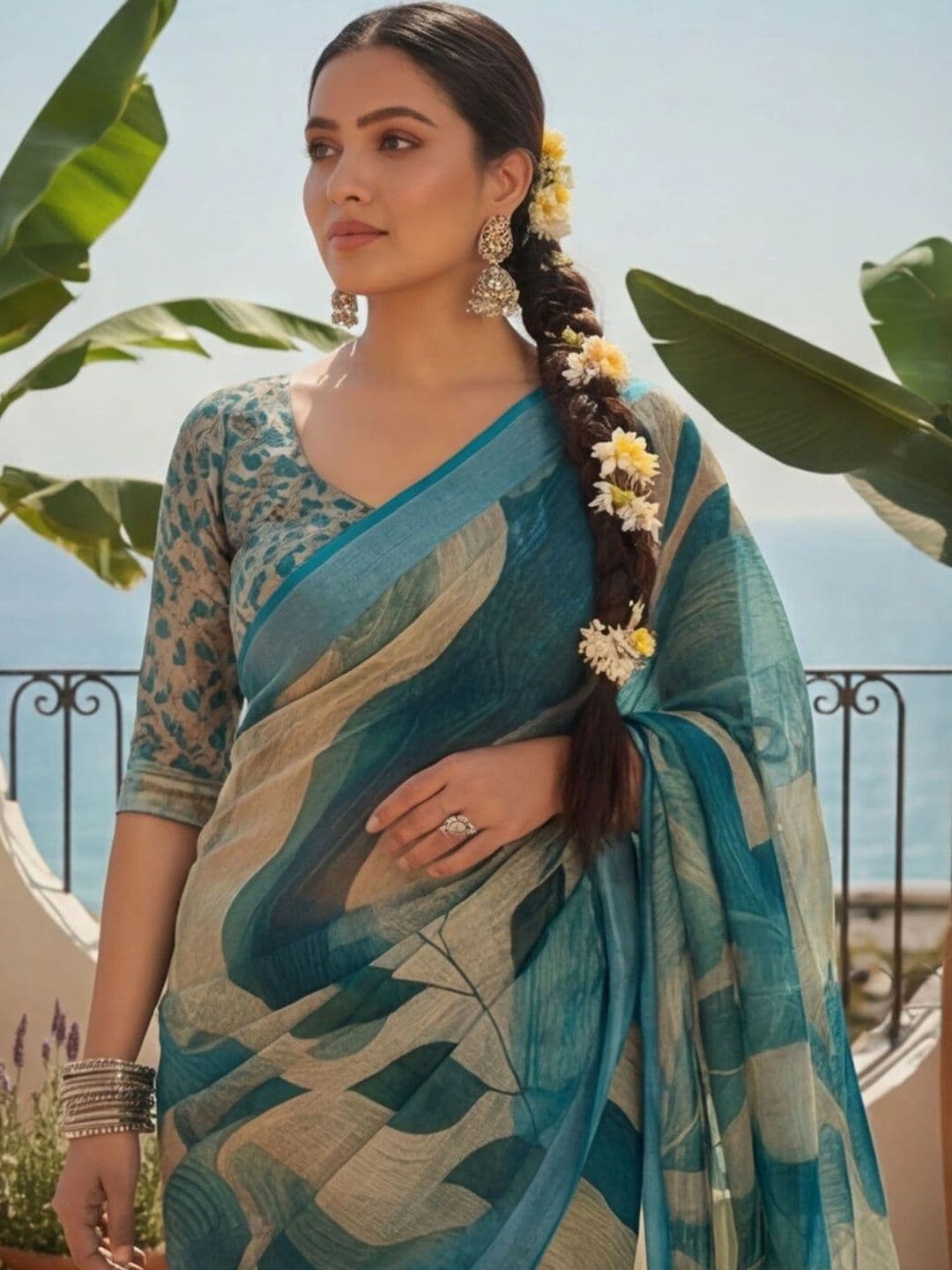 Anouk Rustic Zari Pure Linen Designer Khadi Saree thumbnail 4