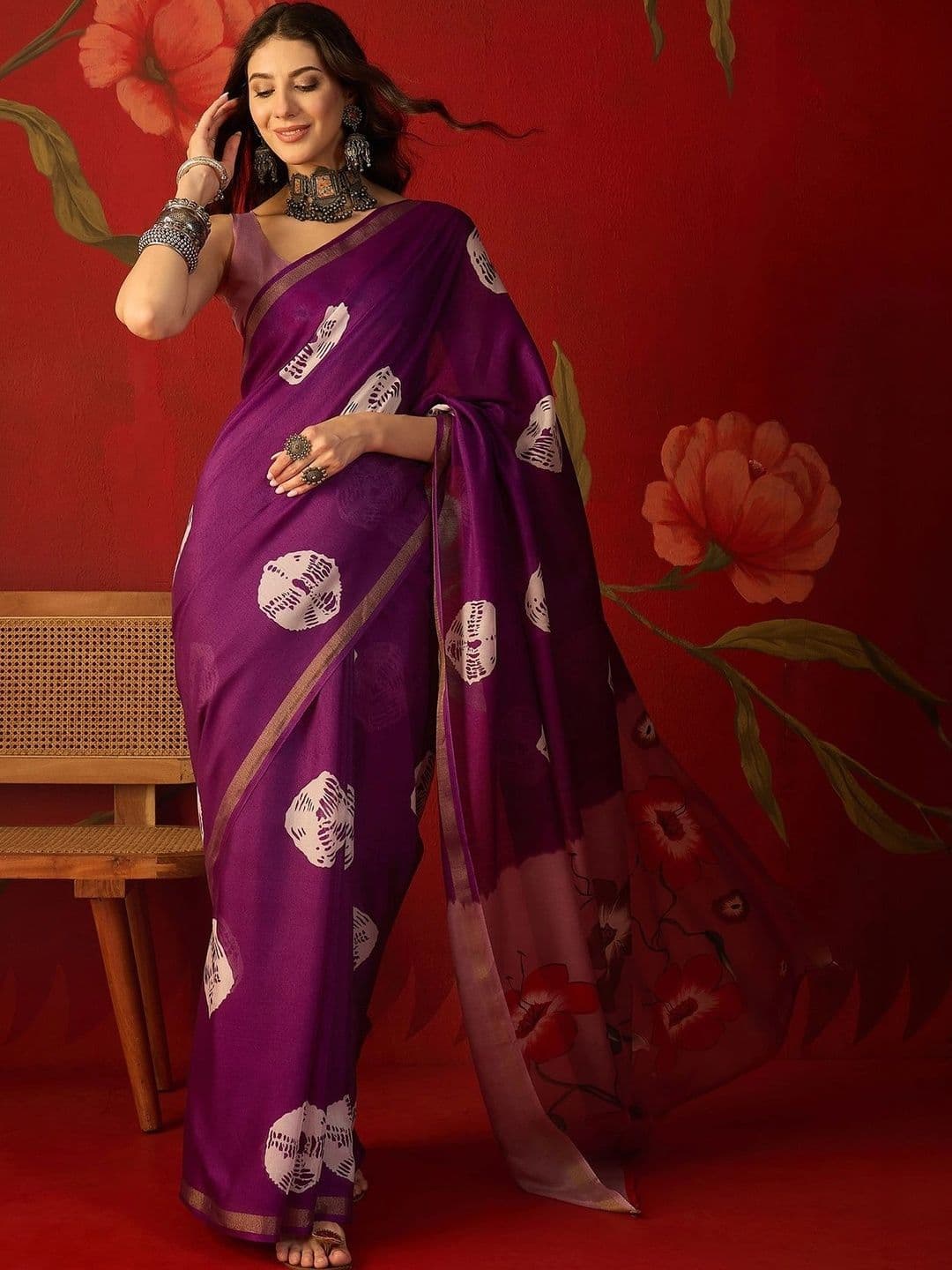 Sangria Zari Silk Cotton Fusion Bandhani Saree thumbnail 7