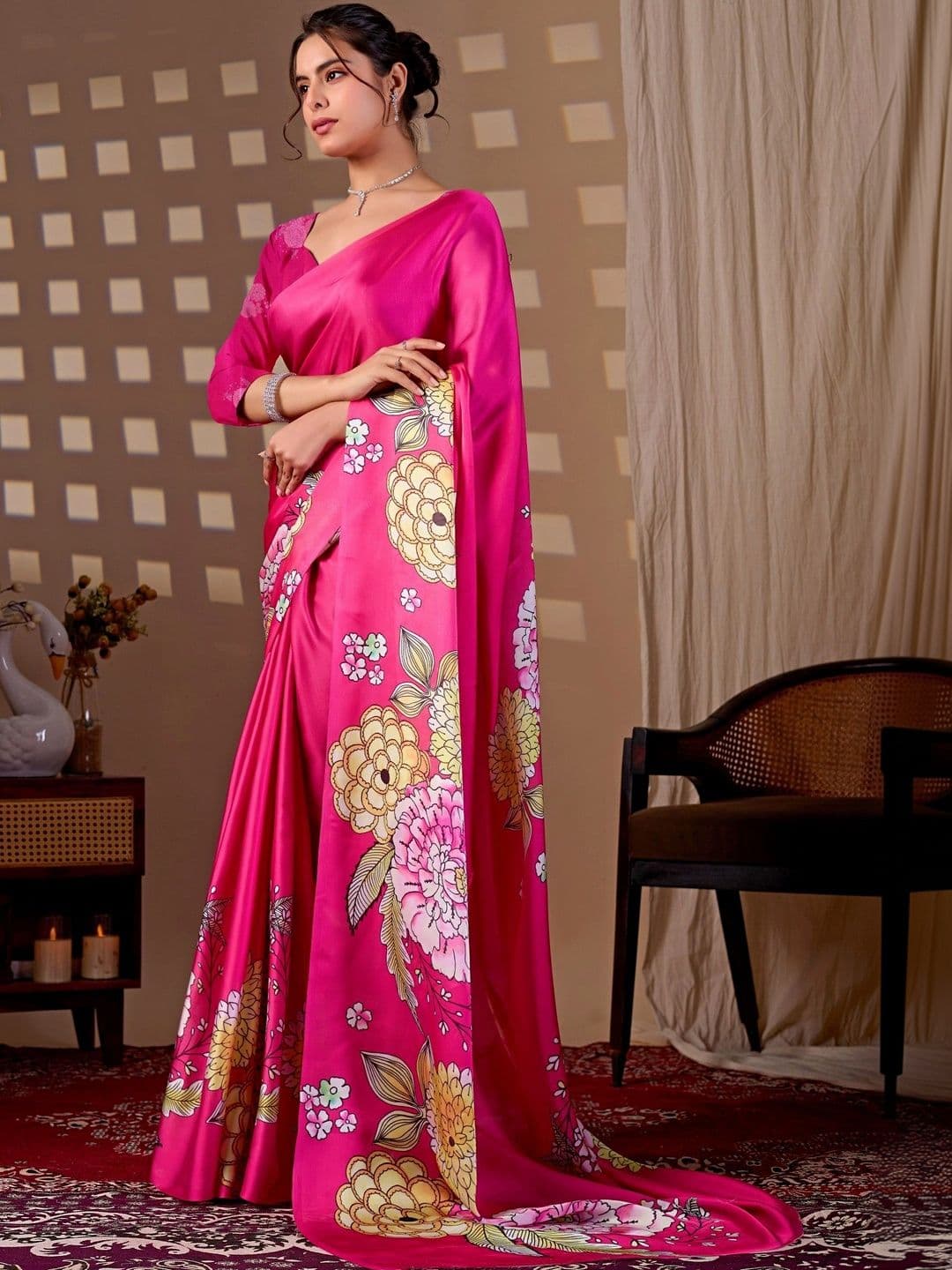 Moda Rapido Floral Satin Designer Saree thumbnail 2