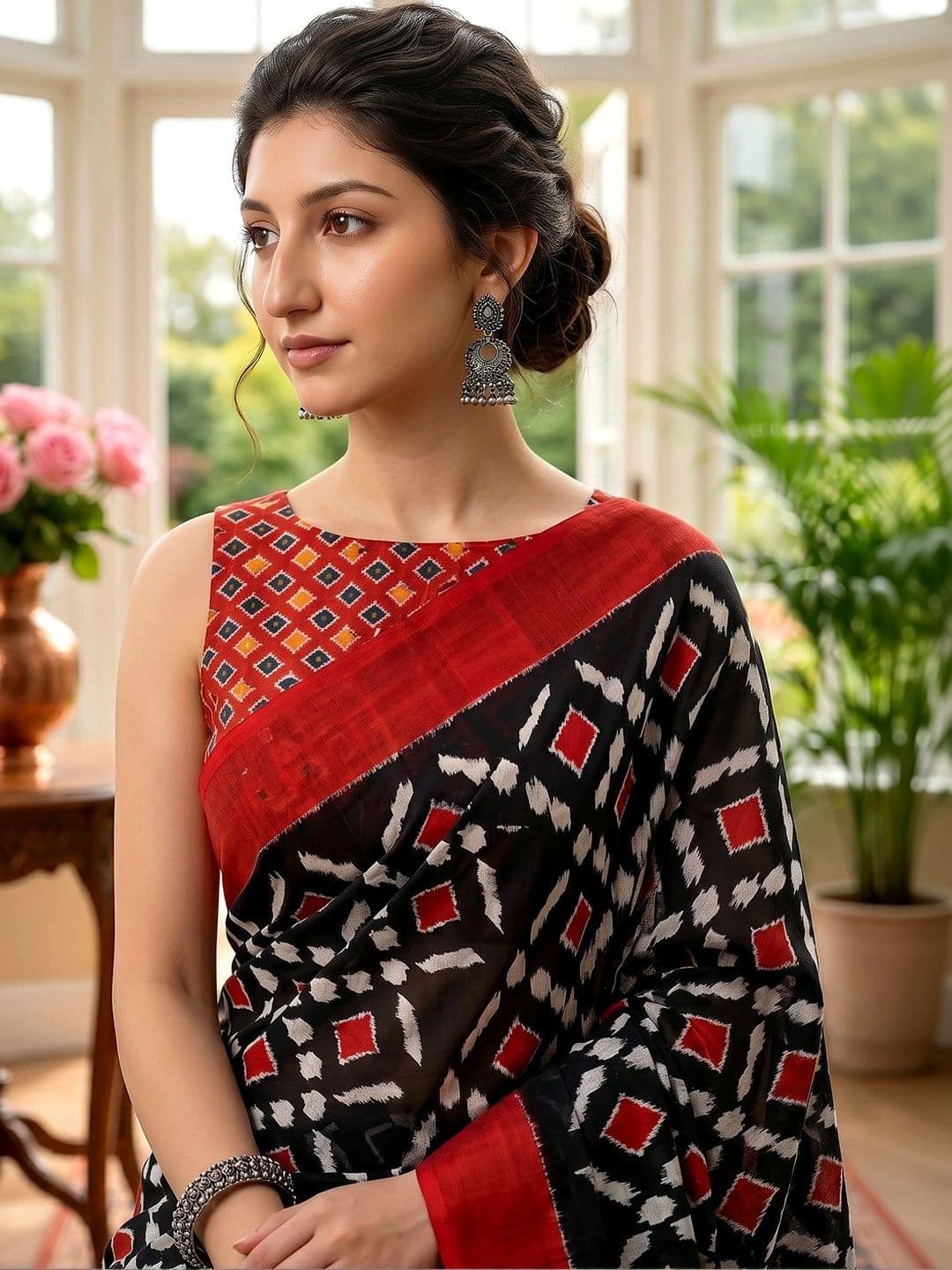 VS MALL Floral Pure Cotton Ikat Saree thumbnail 2