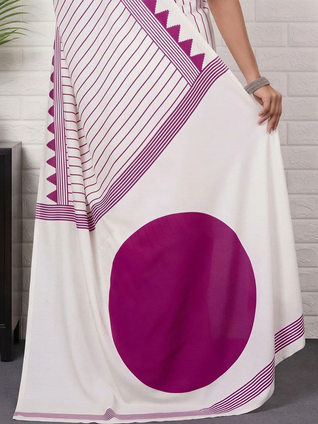 Anouk Striped Satin Designer Leheriya Saree thumbnail 3