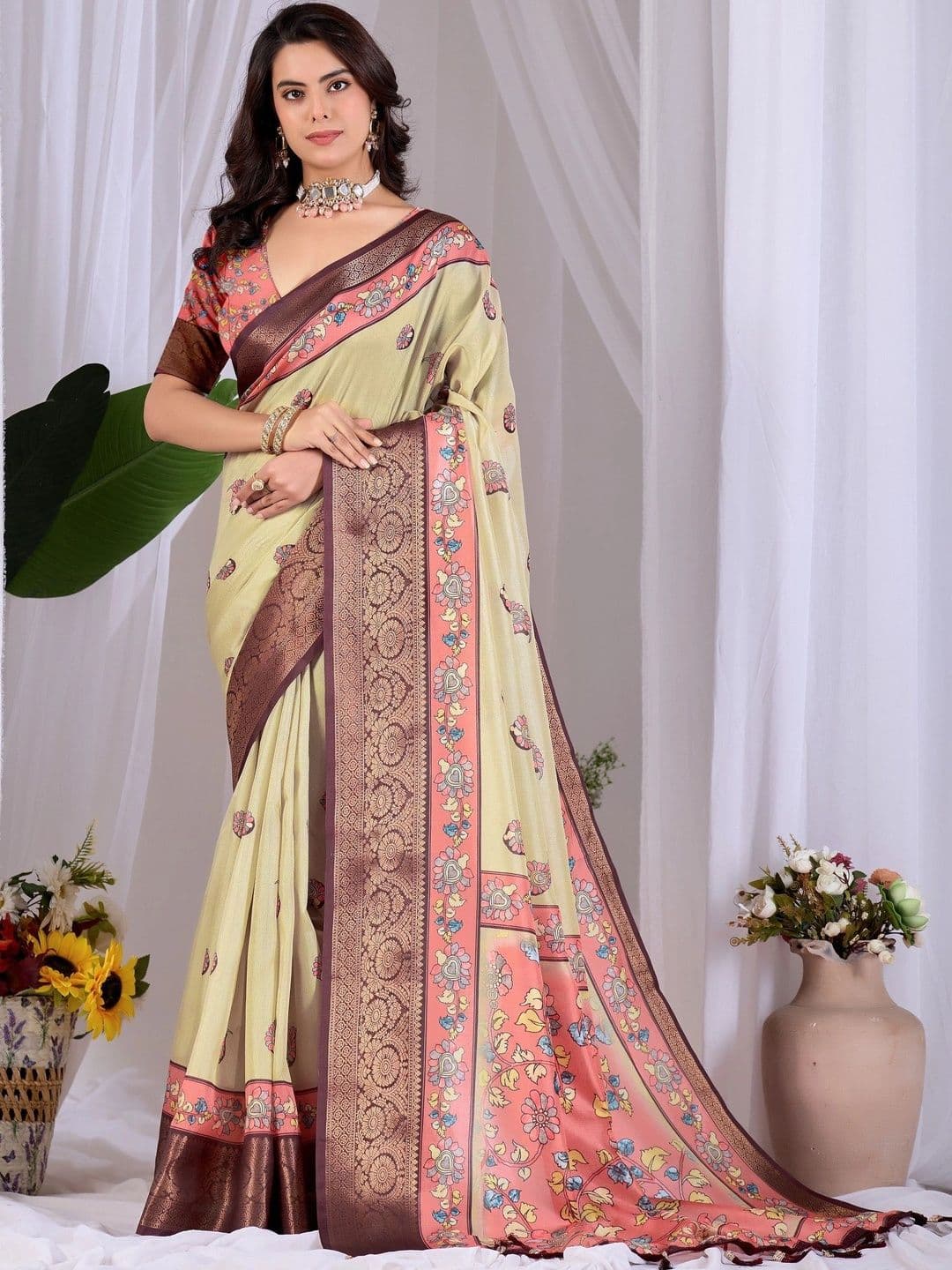 Moda Rapido Floral Zari Silk Blend Designer Saree - view 1