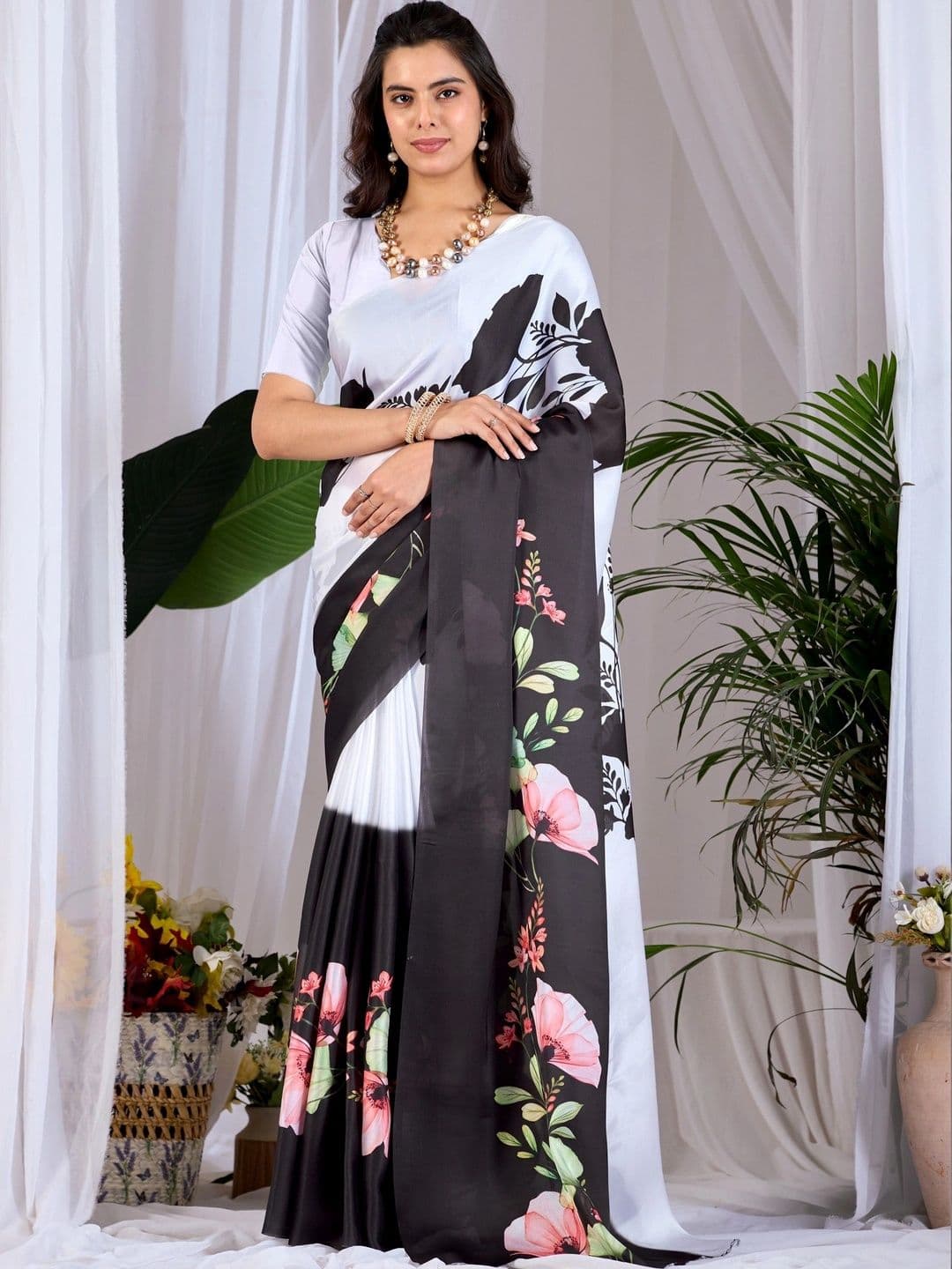 Moda Rapido Floral Satin Fusion Saree - view 1