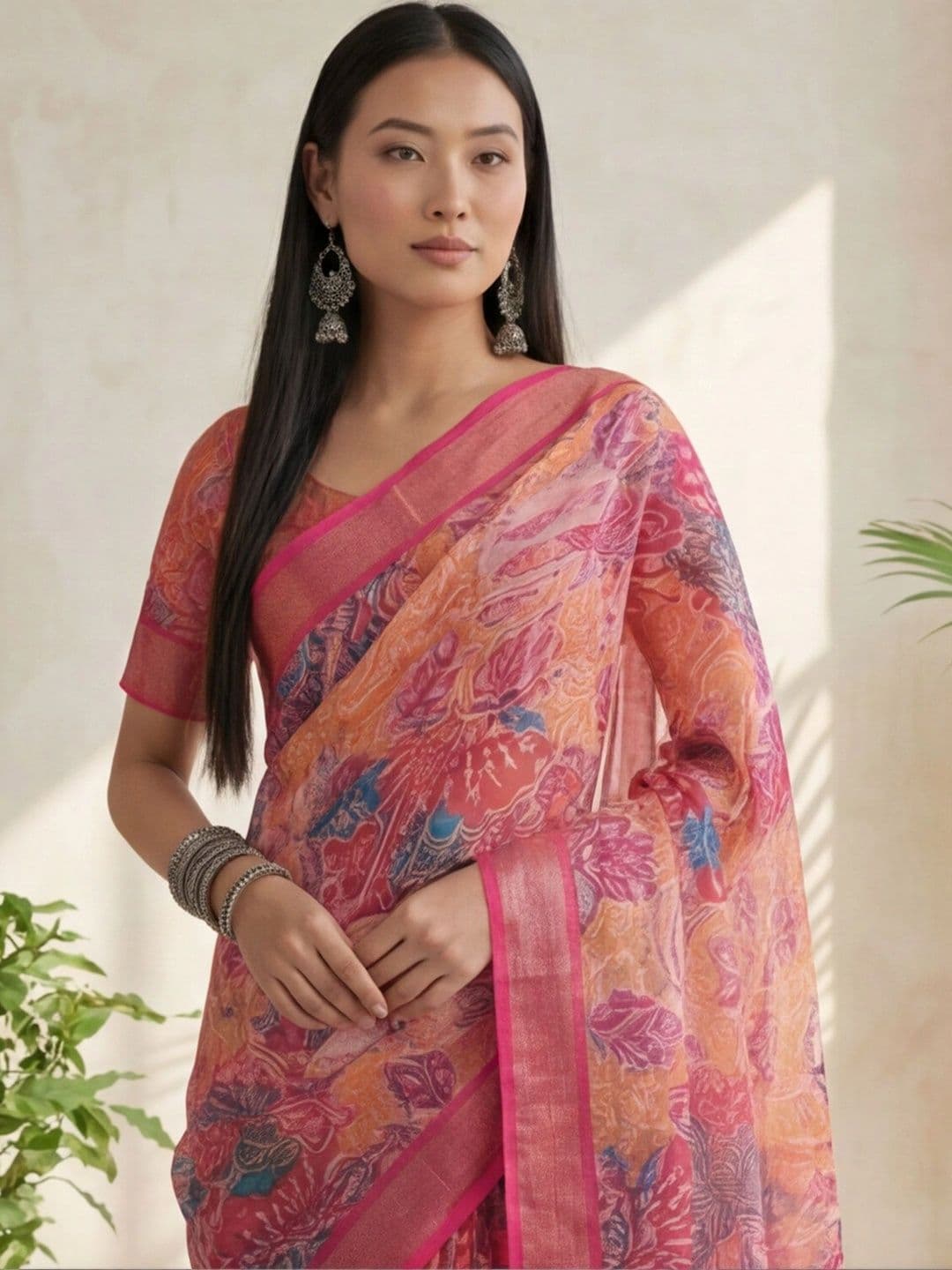 Anouk Rustic Paisley Zari Pure Linen Designer Khadi Saree thumbnail 5