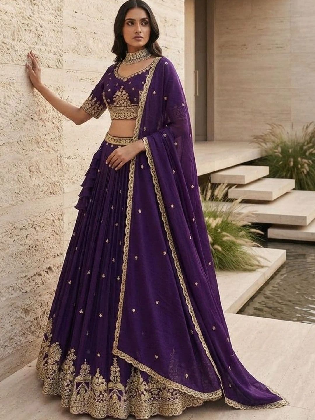 all about you Embroidered Semi-Stitched Lehenga & Blouse With Dupatta thumbnail 3