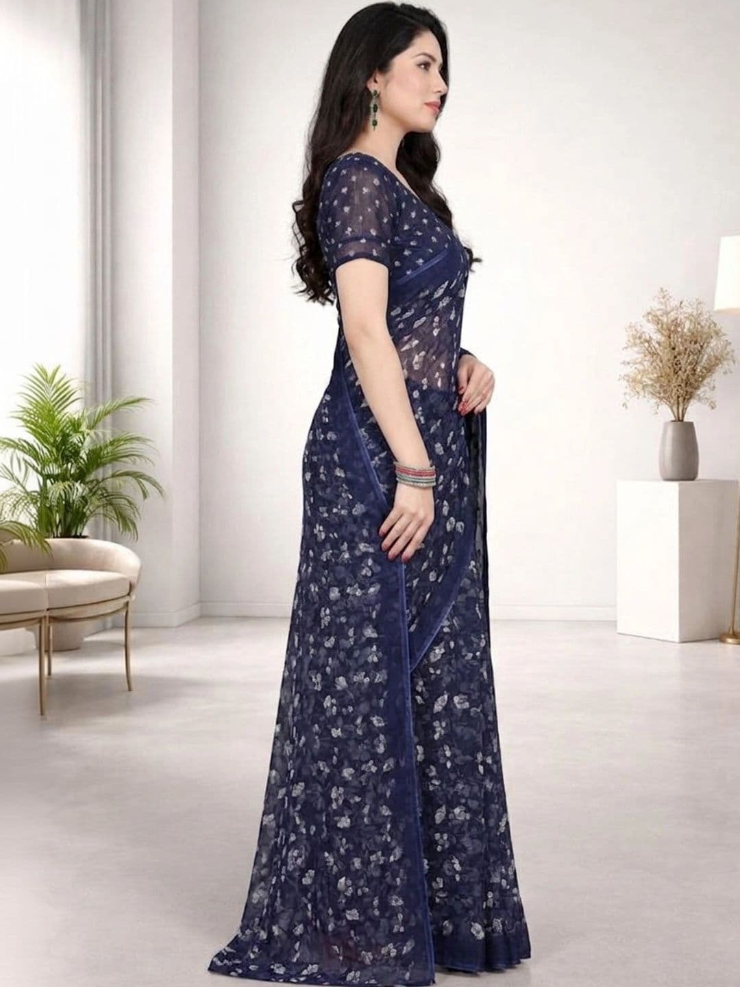 SZN Floral Poly Georgette Designer Saree thumbnail 7