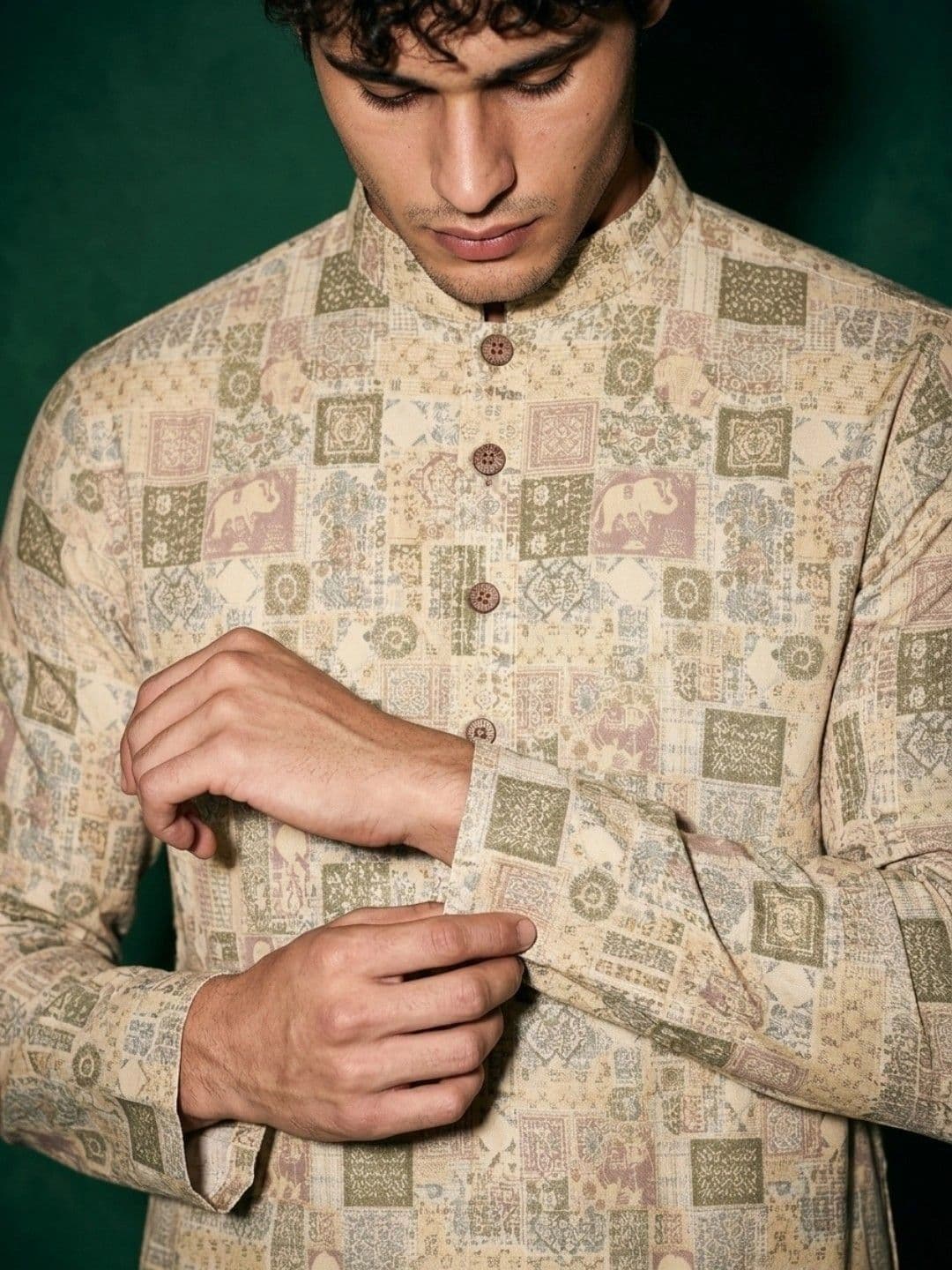 DRIP CHOWK Men Ethnic Motifs Printed Jacquard Kurta thumbnail 6