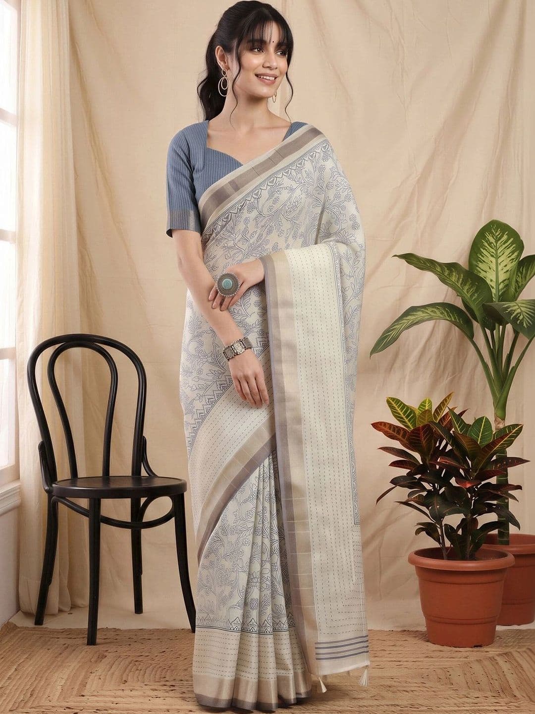 Anouk Embellished Silk Cotton Designer Chanderi Saree thumbnail 7